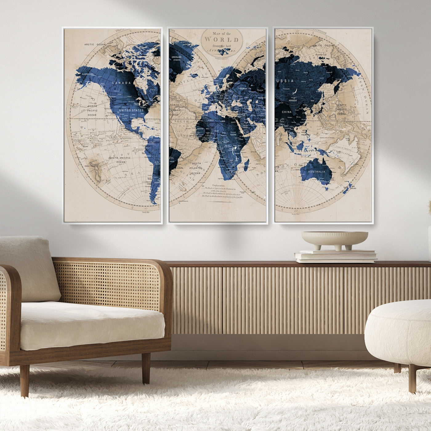 MGV-FC-48X32-3P - World Map Wall Art Canvas Print for Home and Office Decor