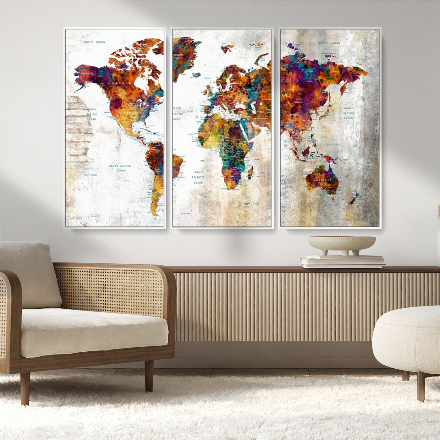 MGV-FC-48X32-3P - Push Pin World Map Canvas Print – Framed Wall Art for Couples to Track Their Travels – Anniversary