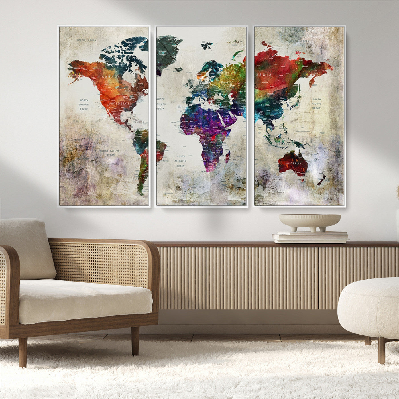 MGV-FC-48X32-3P - Push Pin World Map Canvas Print – Framed Wall Art for Couples to Track Their Travels – Anniversary