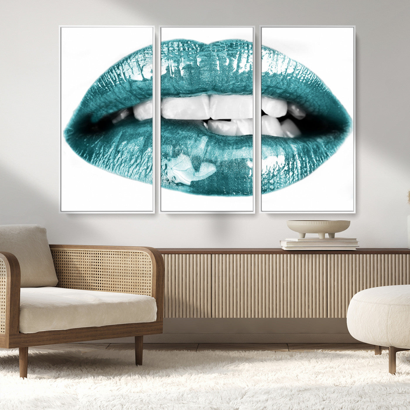 MGV-FC-48X32-3P - Blue Lips Wall Art Canvas Print