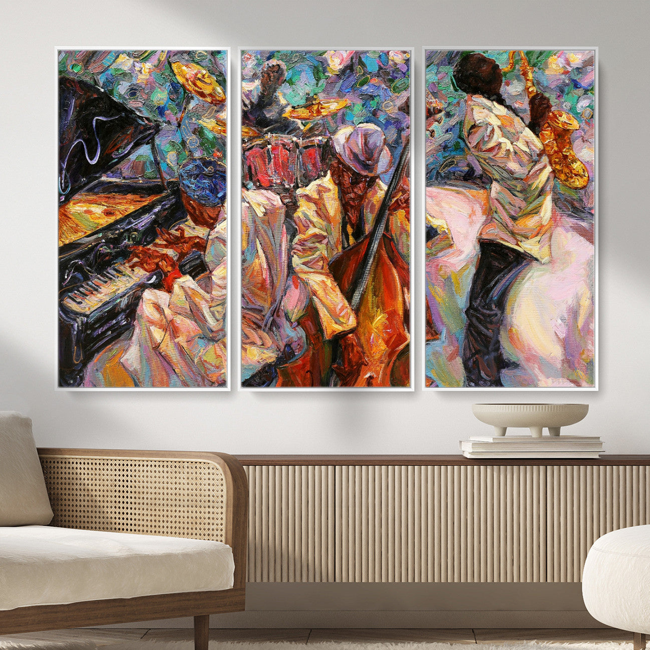 34929-MGV-CV-36X24 - African American Jazz Art Music Abstract Wall Art Painting Canvas Wall Art