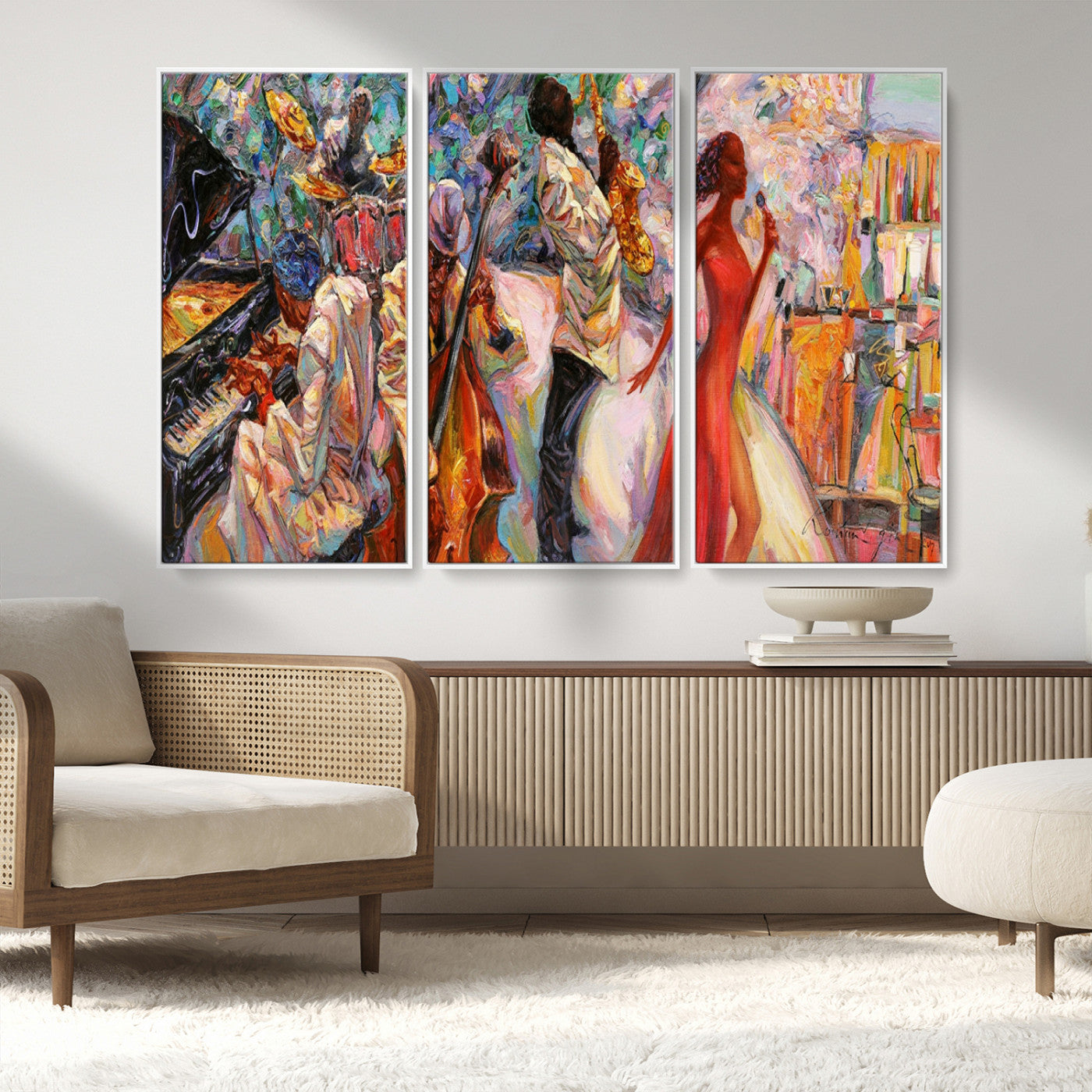 MGV-FC-48X32-3P - Abstract Afro American Jazz Canvas Wall Art | Music-Inspired Painting for Dining Room, Living Room,