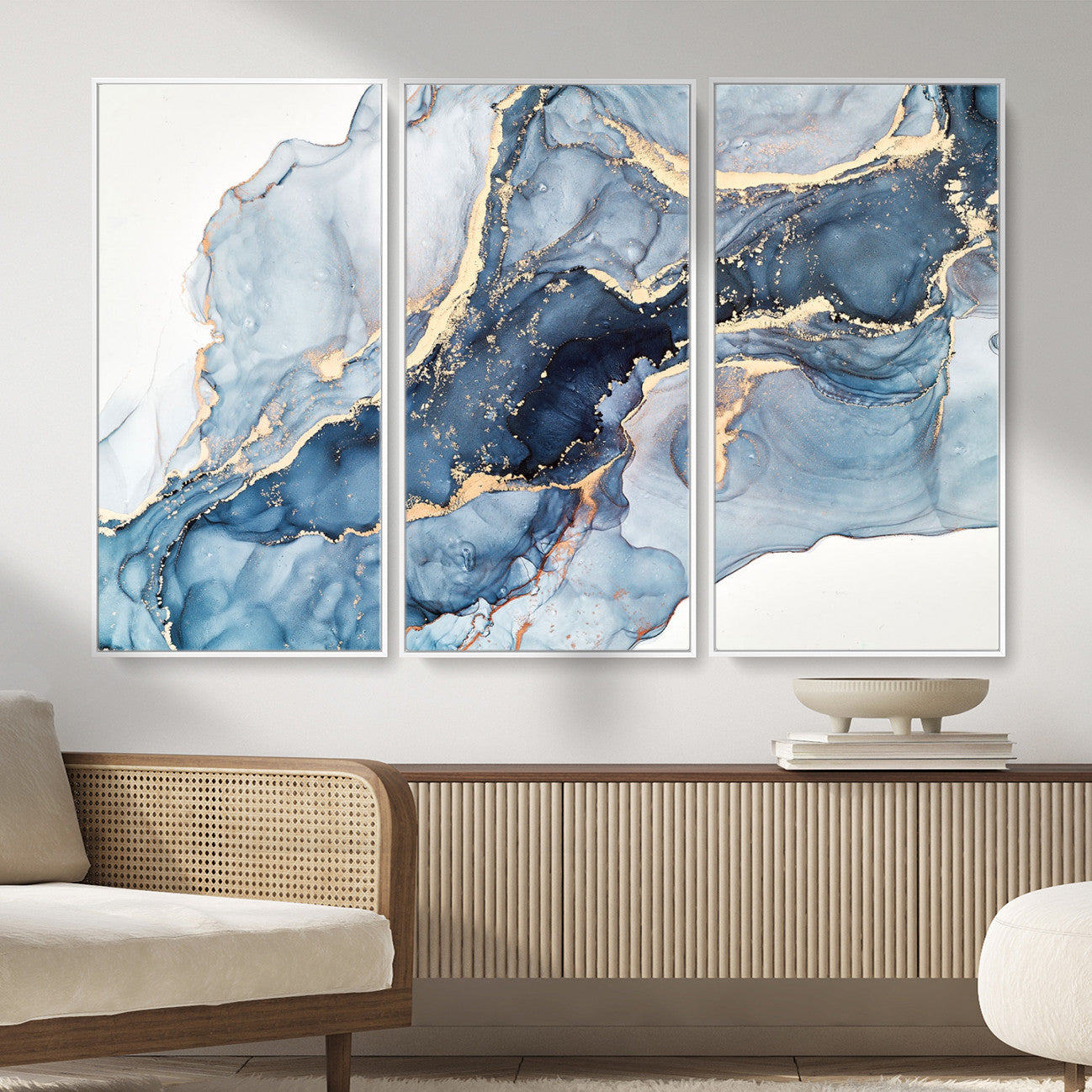 33782-MGV-CV-36X24 - Abstract Art Print - Blue Abstract Canvas Wall Art Print Abstract Art Fluid Effect Marble Wall Art