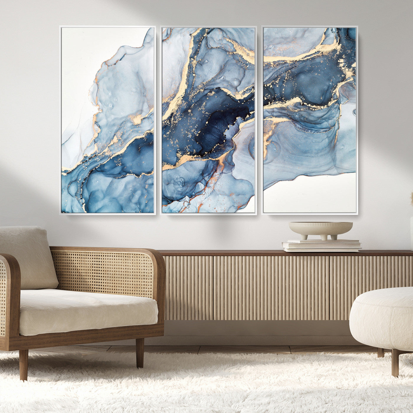 33782-MGV-FC-48X32-3P_White-Abstract Art Print - Blue Abstract Canvas Wall Art Print Abstract Art Fluid Effect Marble Wall Art