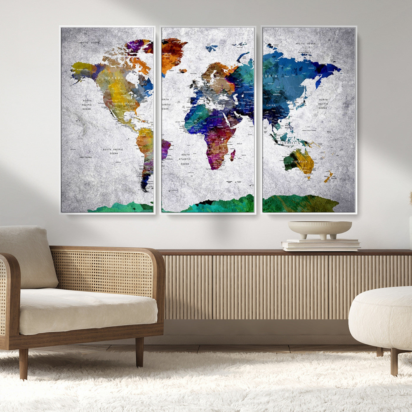 MGV-FC-48X32-3P - Push Pin World Map Canvas Print – Framed Wall Art for Couples to Track Their Travels – Anniversary