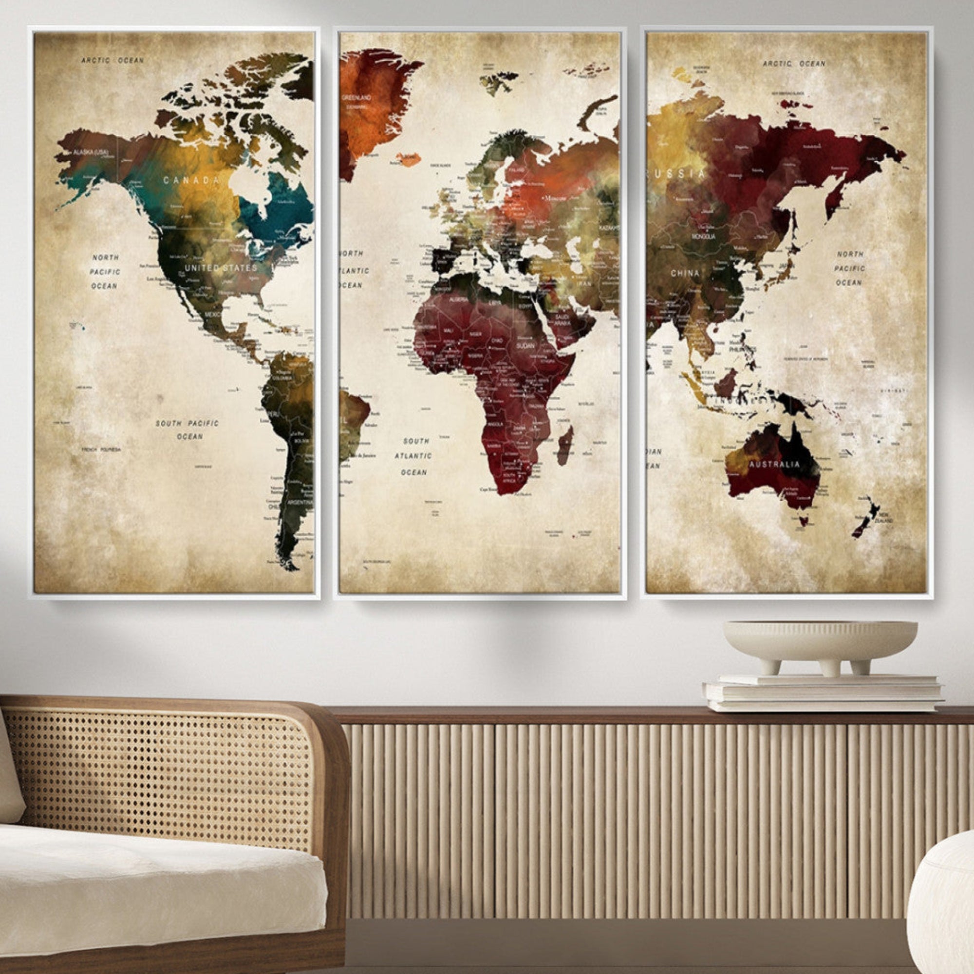 63870-MGV-CV-36X24-World Map Wall Art Canvas Print, Framed Push Pin Map Art Picture Print, Abstract Traveller Map Perfect Modern Decor Artwork for Living Room or Office Decor