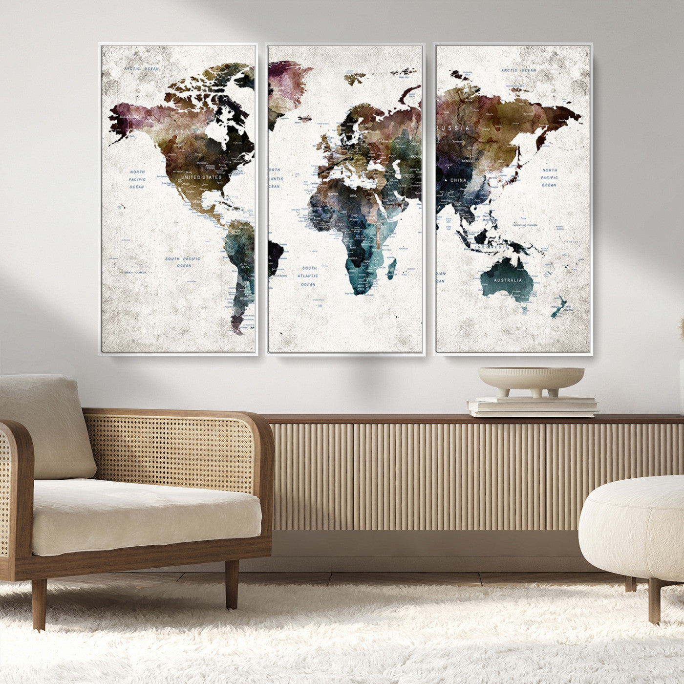 MGV-FC-48X32-3P - Push Pin World Map Canvas Print – Framed Wall Art for Couples to Track Their Travels – Anniversary