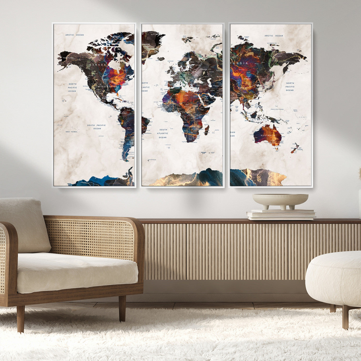 MGV-FC-48X32-3P - Push Pin World Map Canvas Print – Framed Wall Art for Couples to Track Their Travels – Anniversary