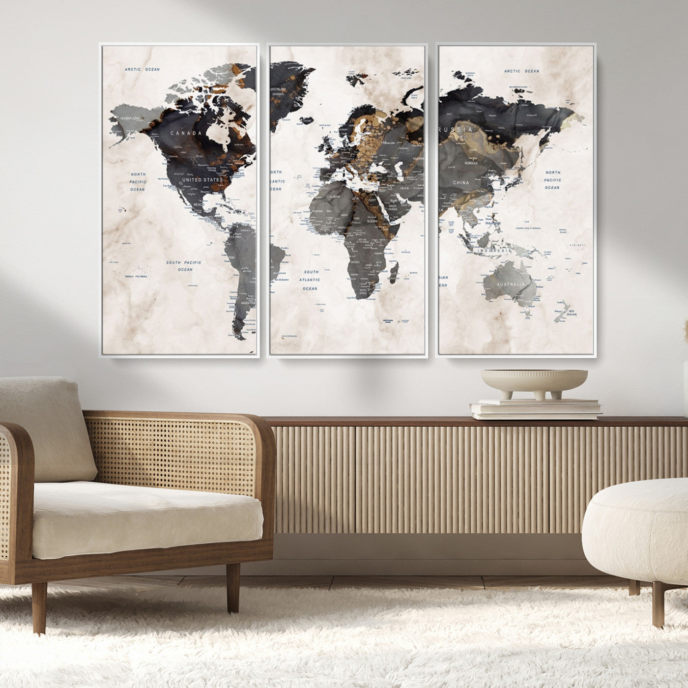 MGV-FC-48X32-3P - Push Pin World Map Canvas Print – Framed Wall Art for Couples to Track Their Travels – Anniversary