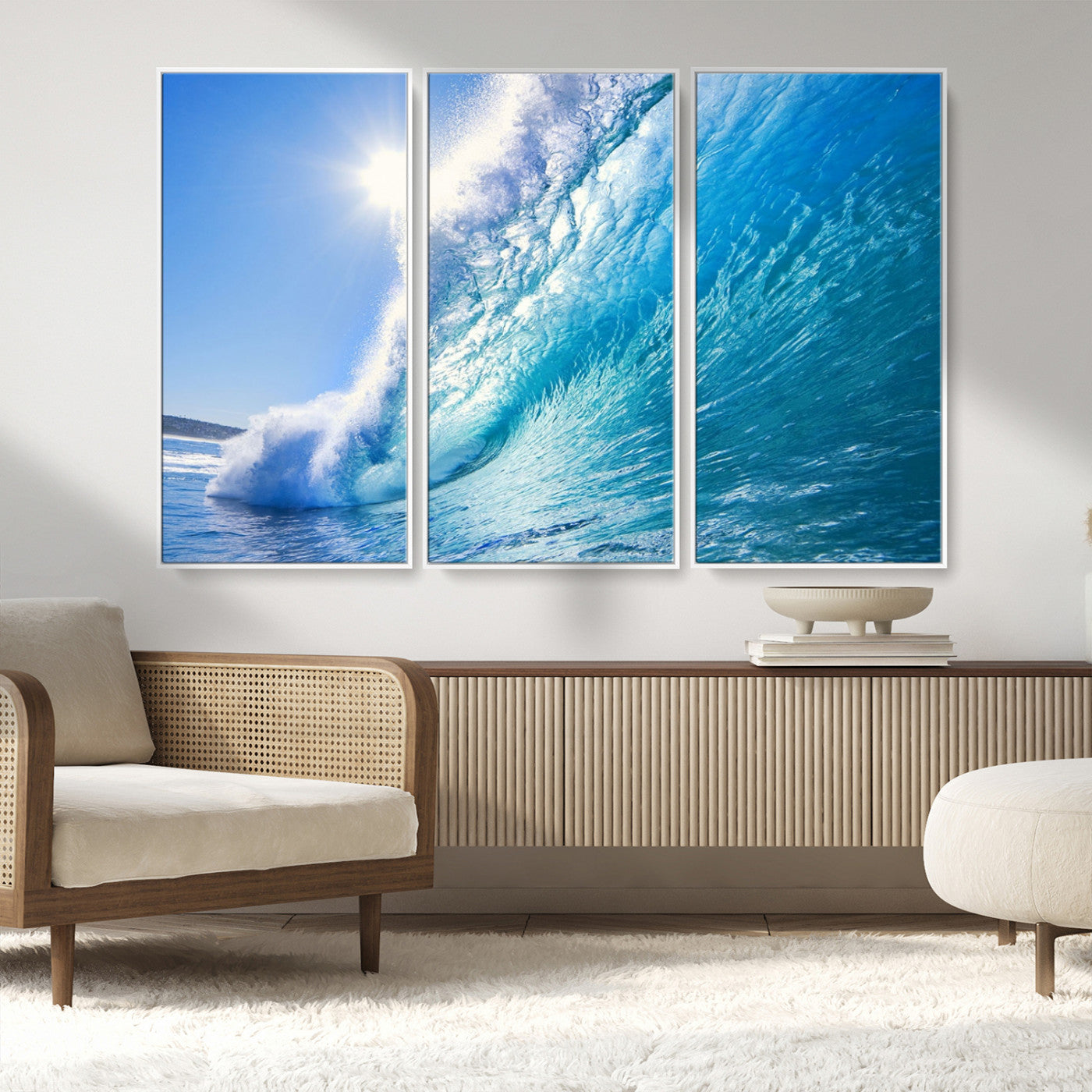MGV-FC-48X32-3P - Blue Big Wave Surfing Ocean Canvas Wall Art Artwork Print , Surf Wall Art, Sea Wall Art