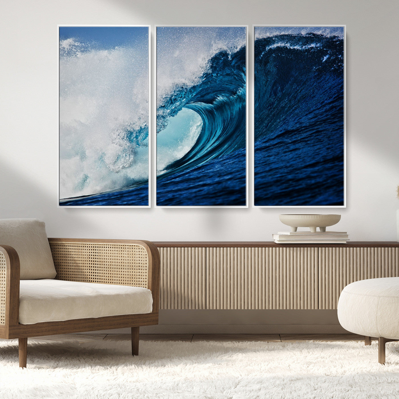 MGV-FC-48X32-3P - Ocean Wave at Sunset Canvas Art, Large Wall Print of Vibrant Water Waves, Coastal Art for Living Room and Dining Room Decor