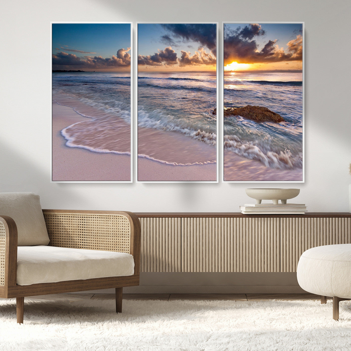 MGV-FC-48X32-3P - Sea Ocean Sunset Beach Wall Art Canvas Print