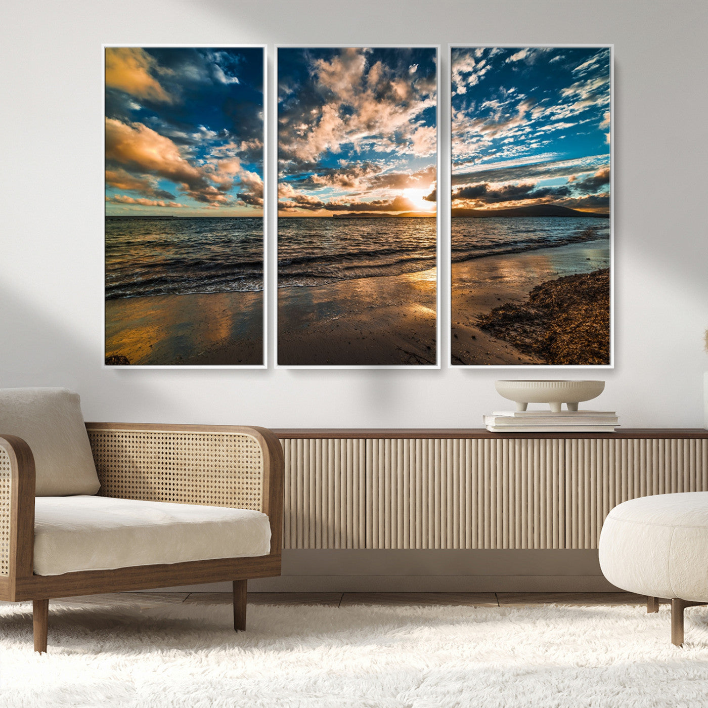 MGV-FC-48X32-3P - Beach Wall Art - Stunning Ocean Sunset Canvas Print with Coastal Design for Elegant and Relaxing