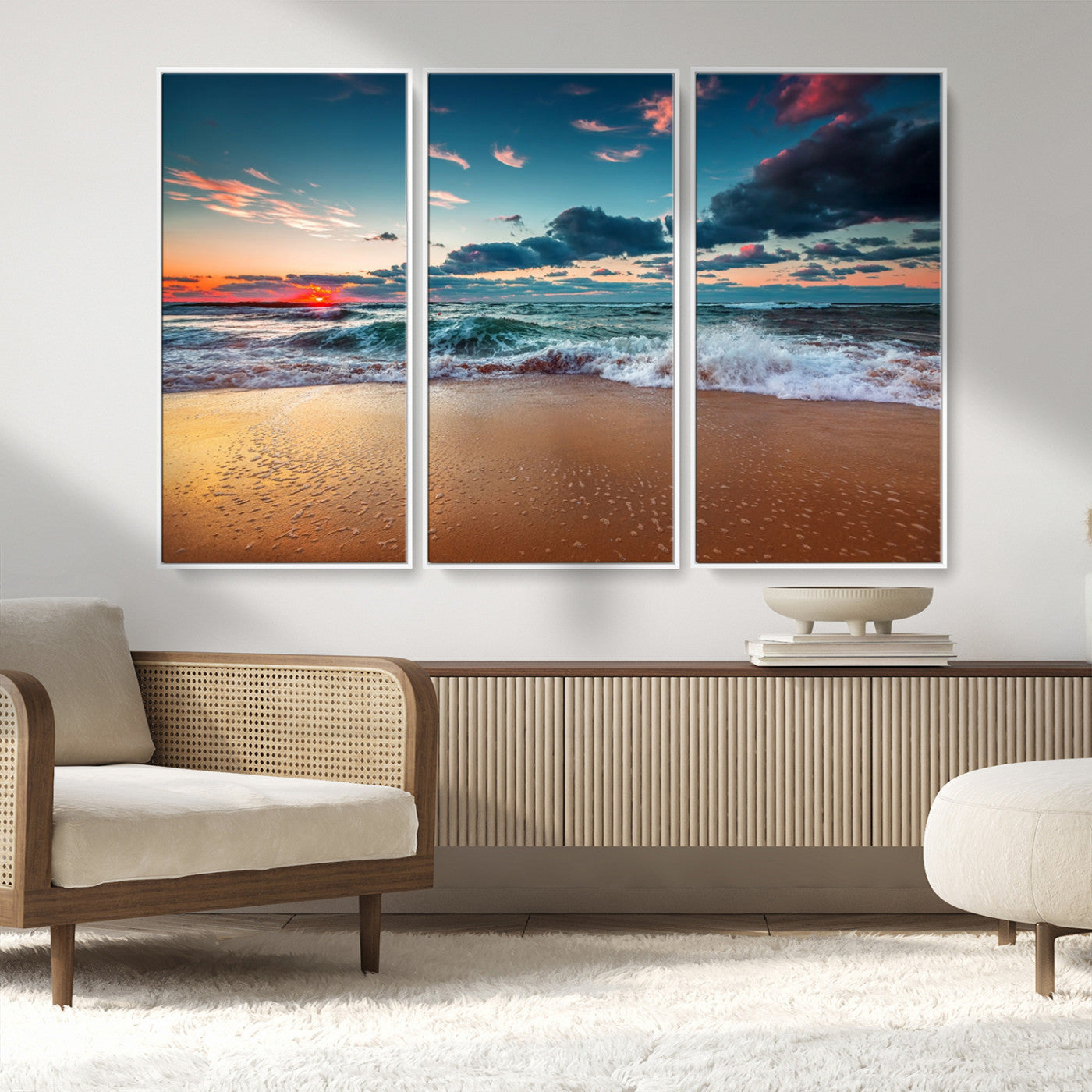 MGV-FC-48X32-3P - Sunset on Beach Wall Art Ocean Beach Canvas Print