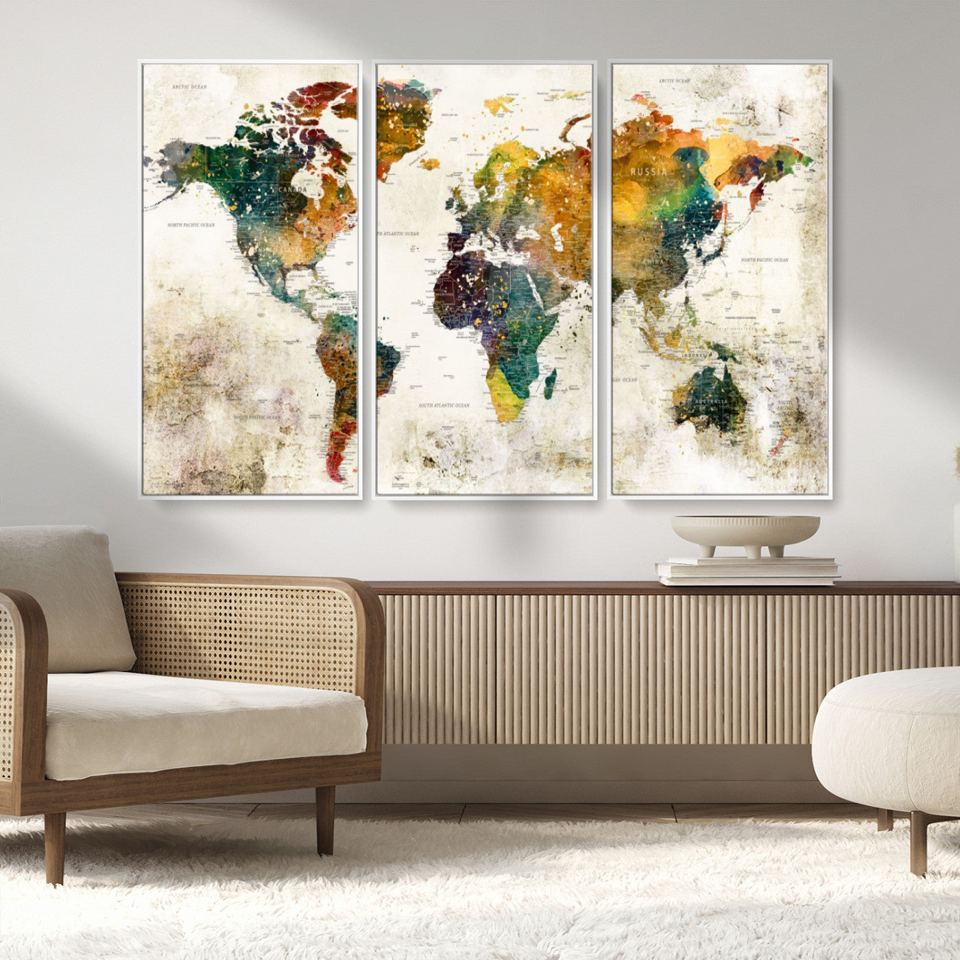 MGV-FC-48X32-3P - Push Pin World Map Canvas Print – Framed Wall Art for Couples to Track Their Travels – Anniversary