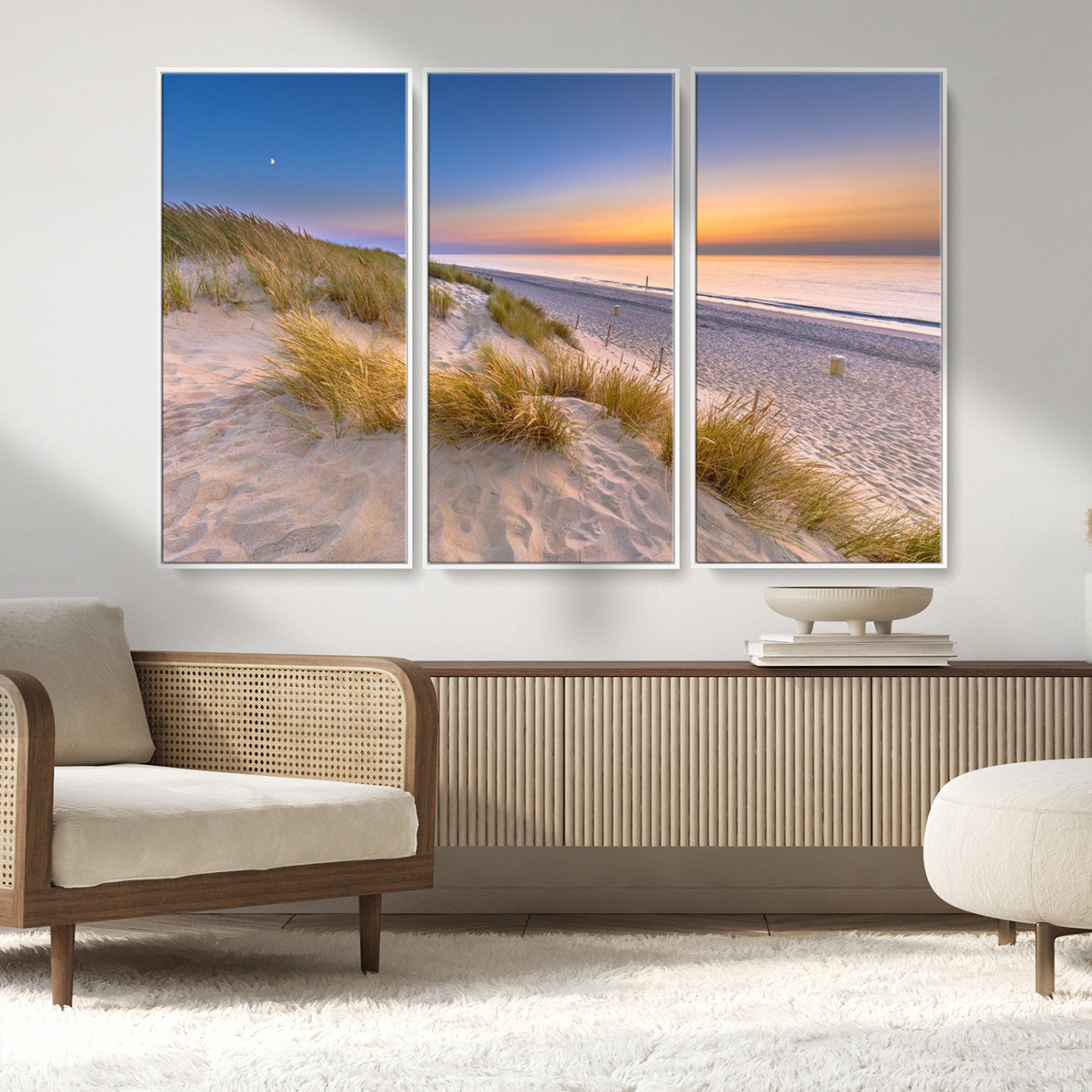 79397-MGV-FC-48X32-3P_White-Sunrise On The Beach Wall Art Canvas Print