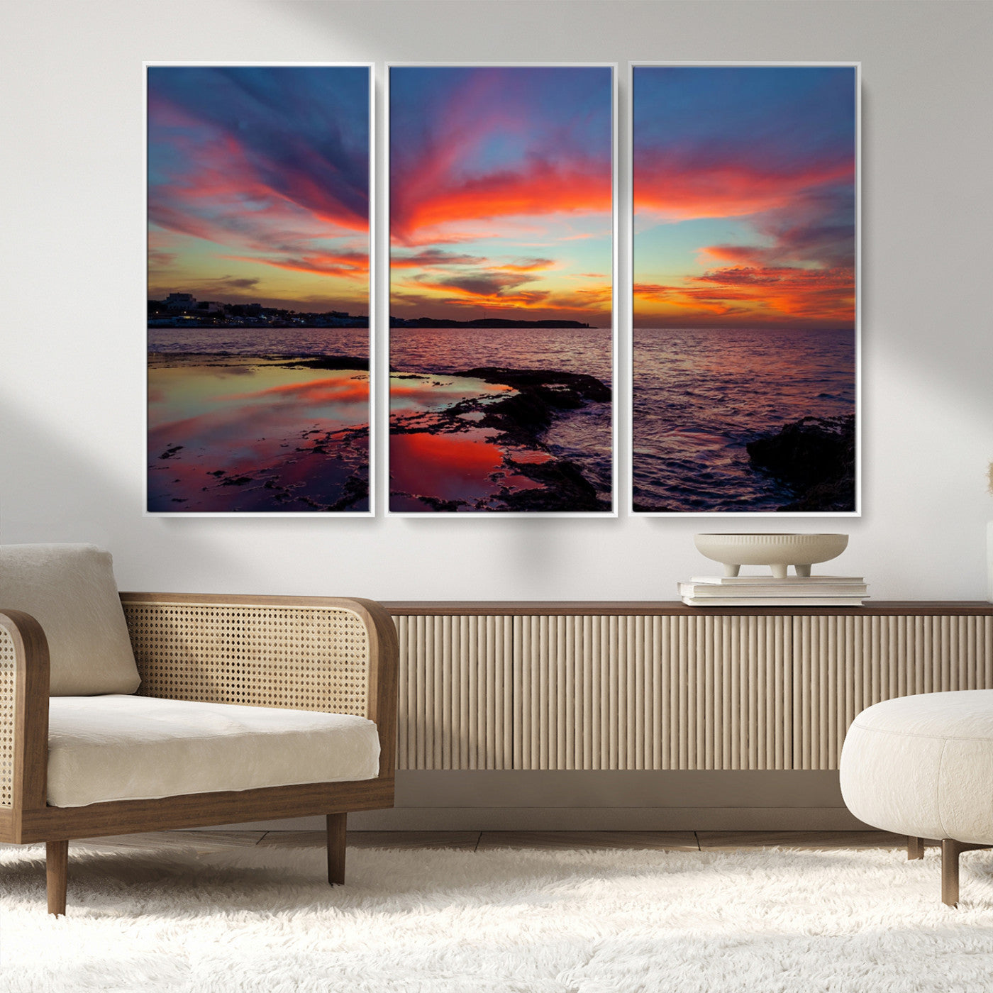 MGV-FC-48X32-3P - Glorious Sunset on The Beach Wall Art Canvas Print