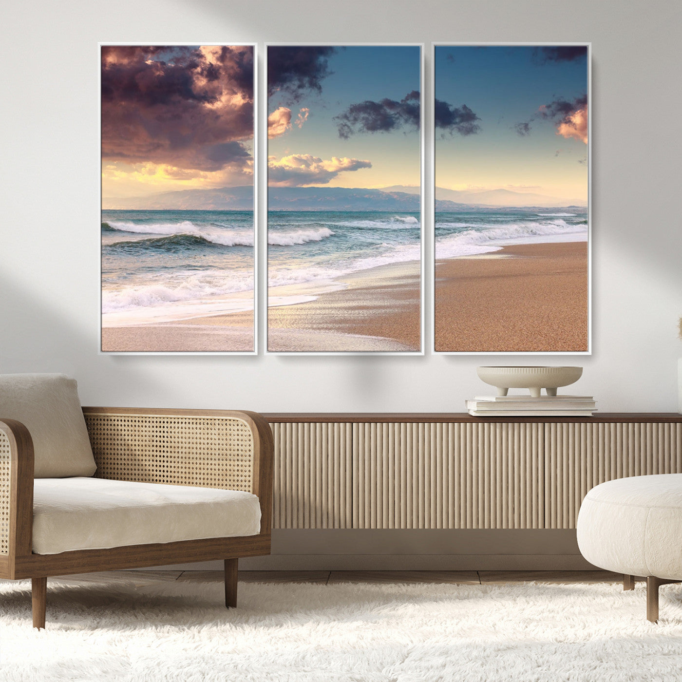 MGV-FC-48X32-3P - Cloudy Weather Beach Sunset Canvas Print | Sunrise Wall Art Canvas Print