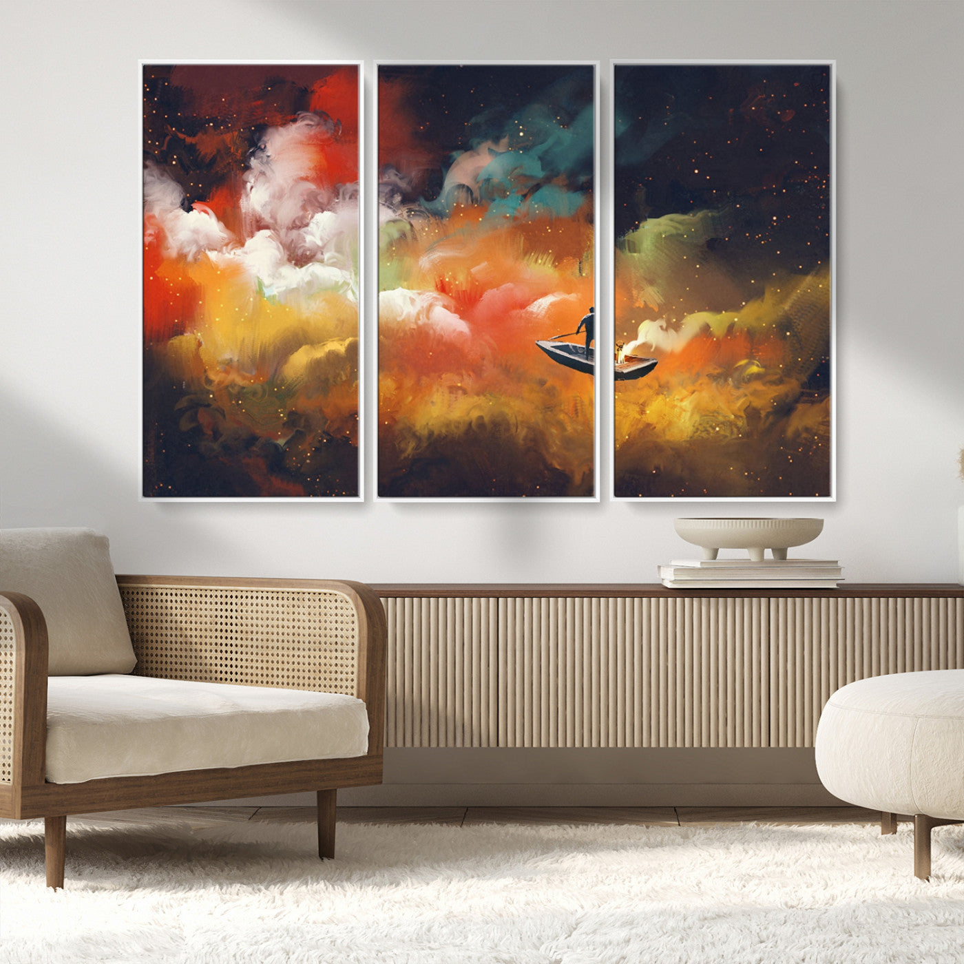 MGV-FC-48X32-3P - Surreal Space Adventure Canvas Wall Art – Dreamlike Abstract Galaxy Print – Framed and Ready to Hang for Living Room or Bedroom Decor