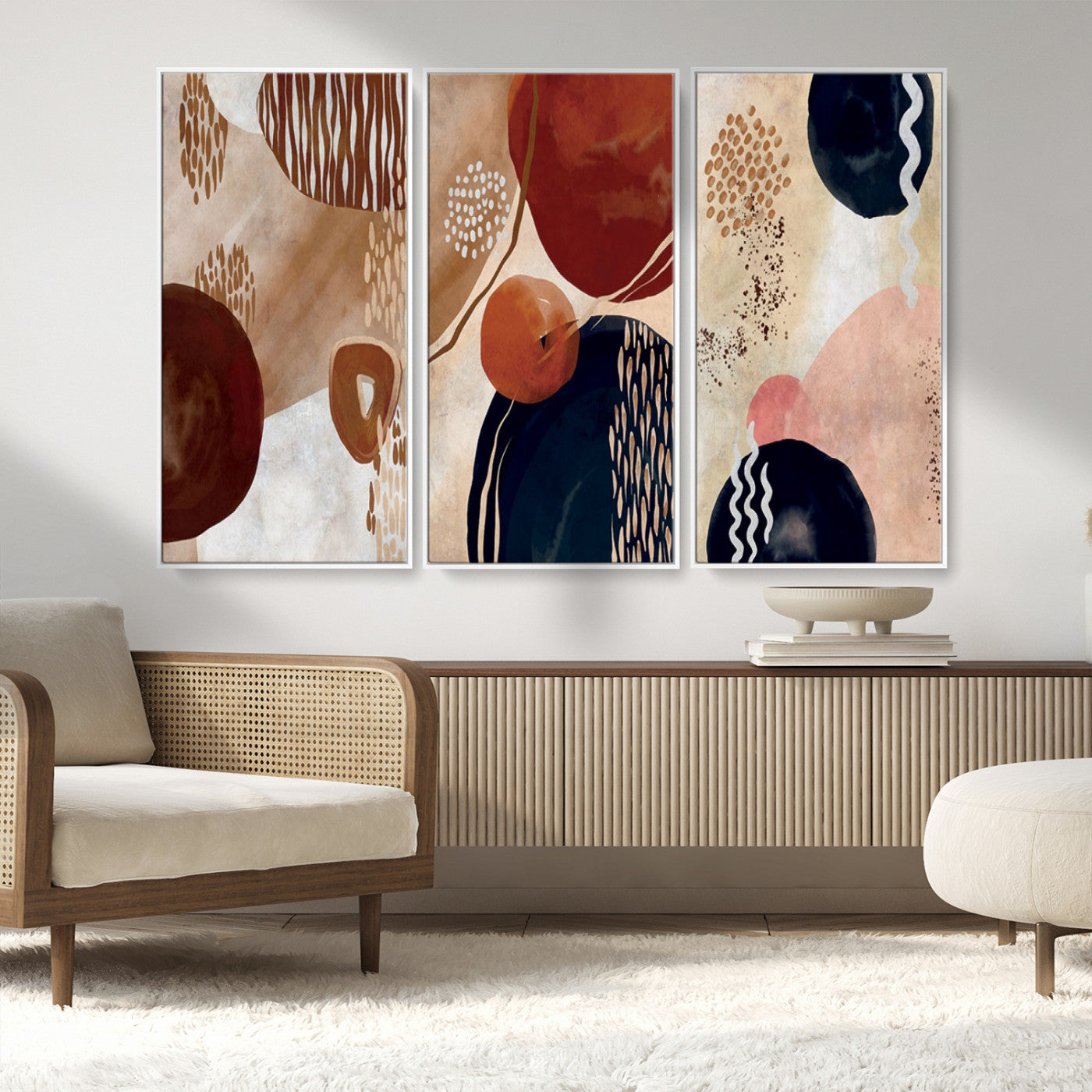 MGV-FC-48X32-3P - Boho Wall Art Canvas Print Set Mid-Century Prints Bohemian Wall Artwork Prints Boho Neutral