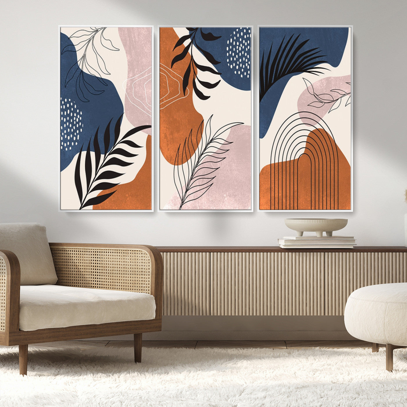 MGV-FC-48X32-3P - Boho Wall Art Canvas Print Set Mid-Century Prints Bohemian Wall Artwork Prints Boho Neutral,