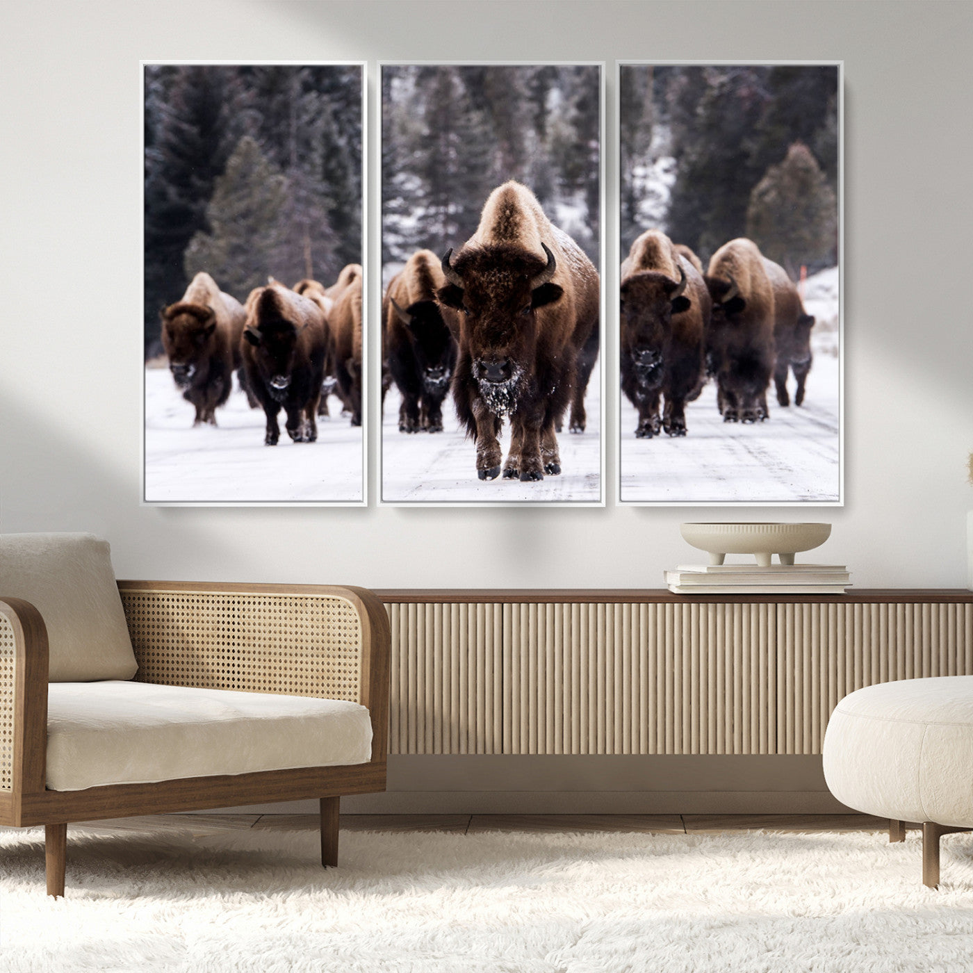 MGV-FC-48X32-3P - Bison Wall Art Canvas Print- Bison Herd Canvas Wall Art – Majestic Wildlife Photography – Framed and Ready to Hang Nature-Inspired Art - Buffalo Wall Art Print