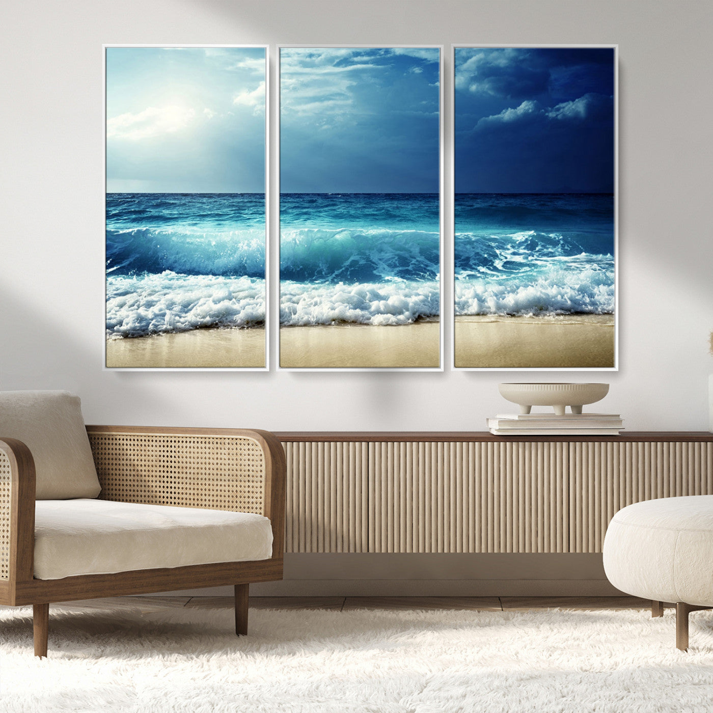 MGV-FC-48X32-3P - Majestic Ocean Wave Wall Art Canvas | 3 Panel Large Seascape Print for Living Room, Bedroom, Office Decor, Ready to Hang