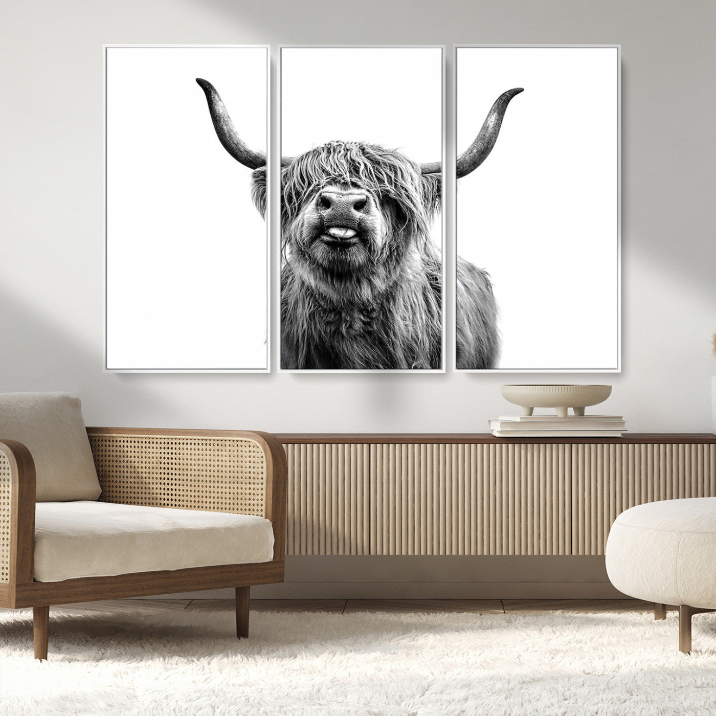 MGV-FC-48X32-3P - Fanny Scottish Highland Cow Cattle Art Print Farmhouse Wall Art Canvas Print