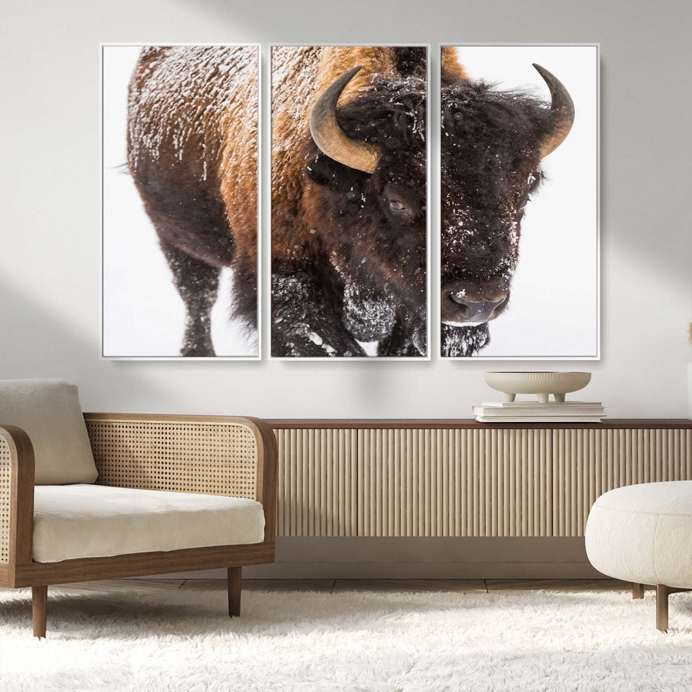 MGV-FC-48X32-3P - Bison Wall Art Canvas Print For Farmhouse, Wild Animal Wall Art