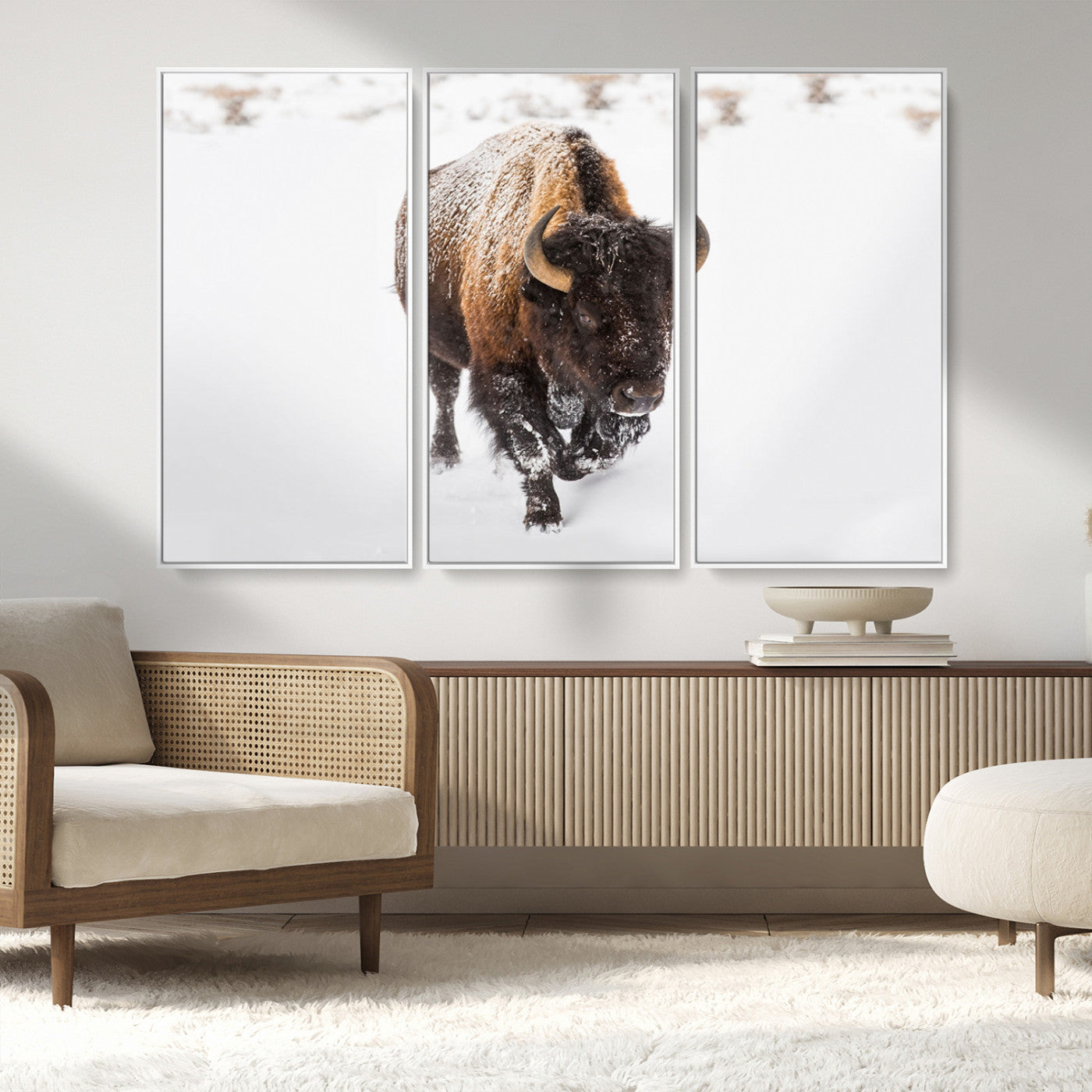 MGV-FC-48X32-3P - Bison Winter Wall Art Canvas Print For Farmhouse Decor