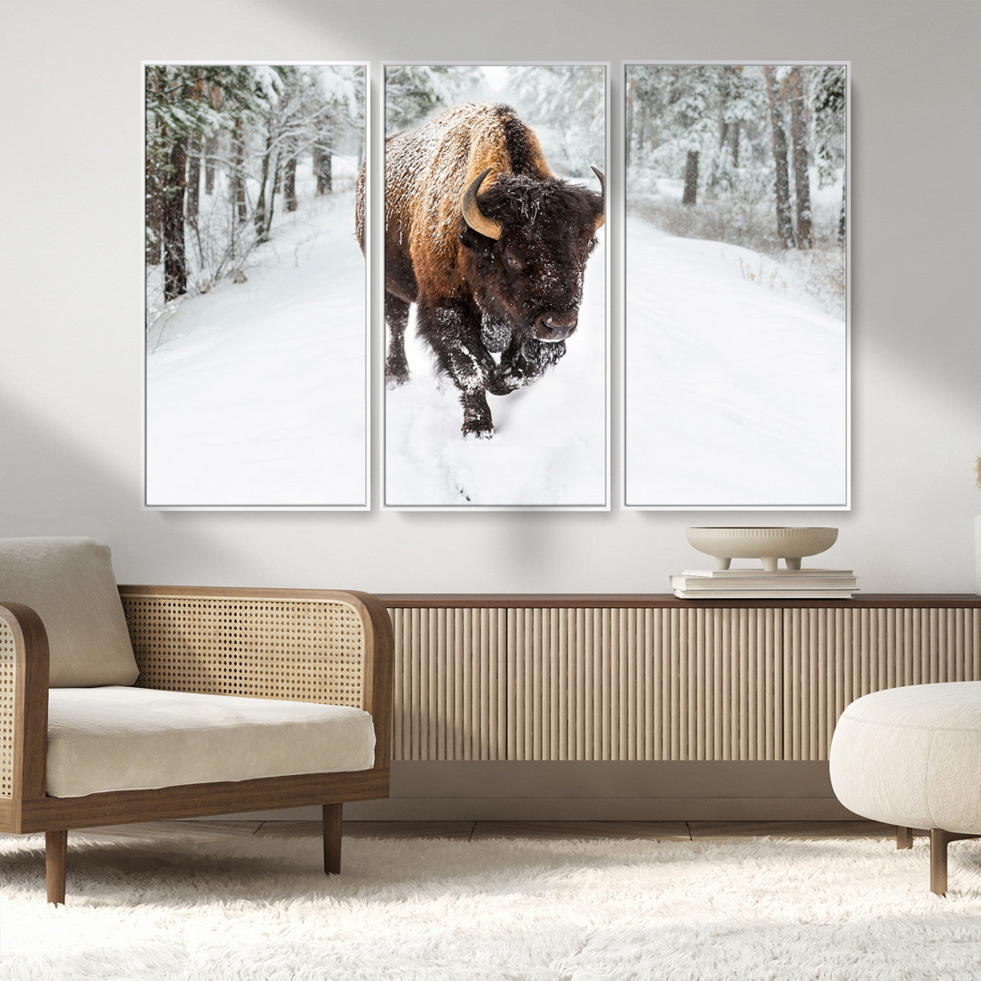 MGV-FC-48X32-3P - Bison Wall Art Canvas Print For Farmhouse, Animal Canvas Print, Wild Animal Wall Art