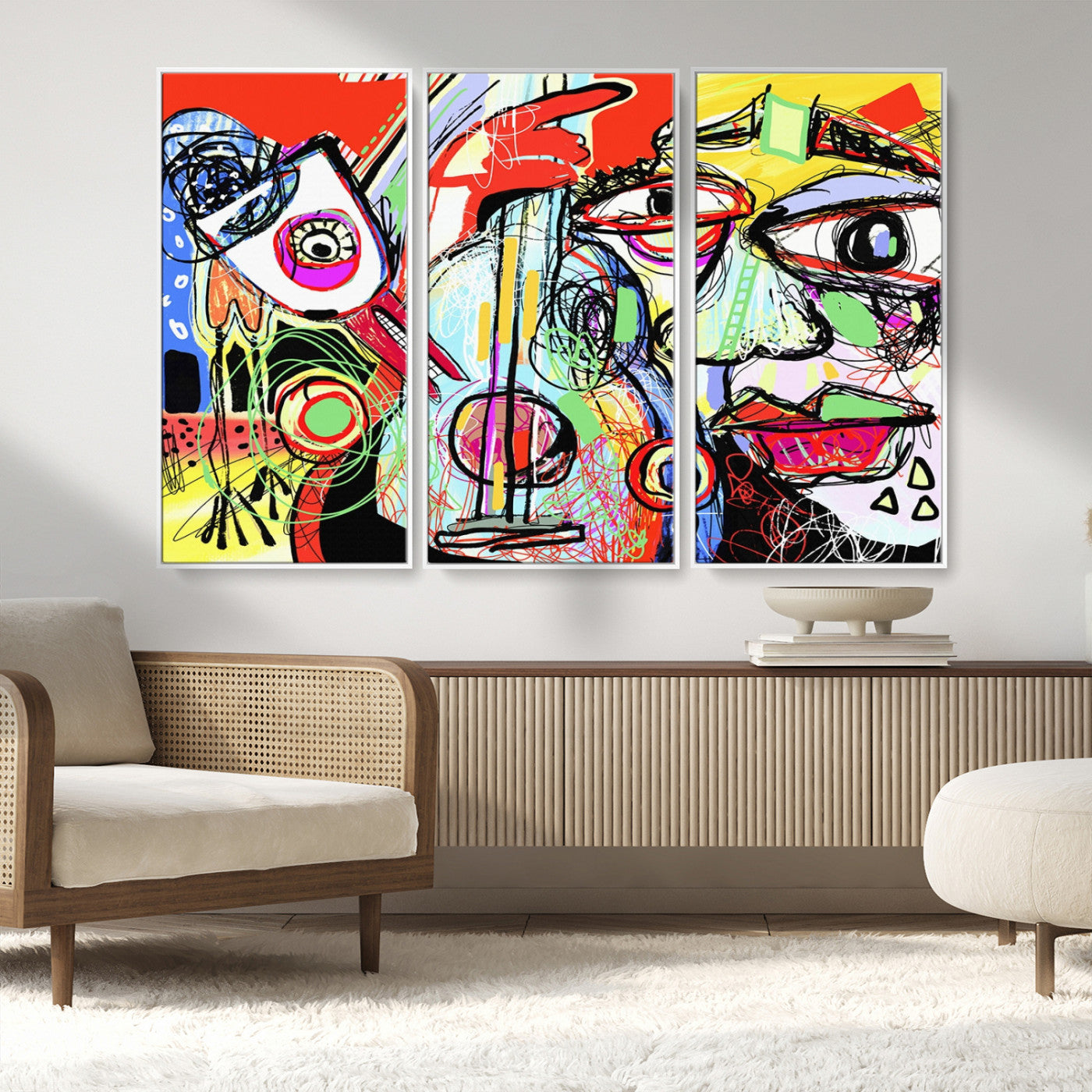 MGV-FC-48X32-3P - Picasso Style Art Abstract Canvas Wall Art Print , Colorful Abstract Artwork