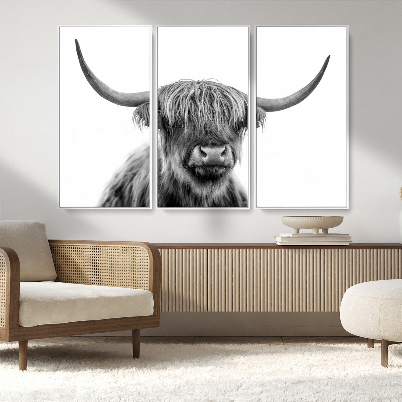 MGV-FC-48X32-3P - Scottish Highland Cow Cattle Art Print Wall Art Canvas Print for Farmhouse Decor, Framed Scottish