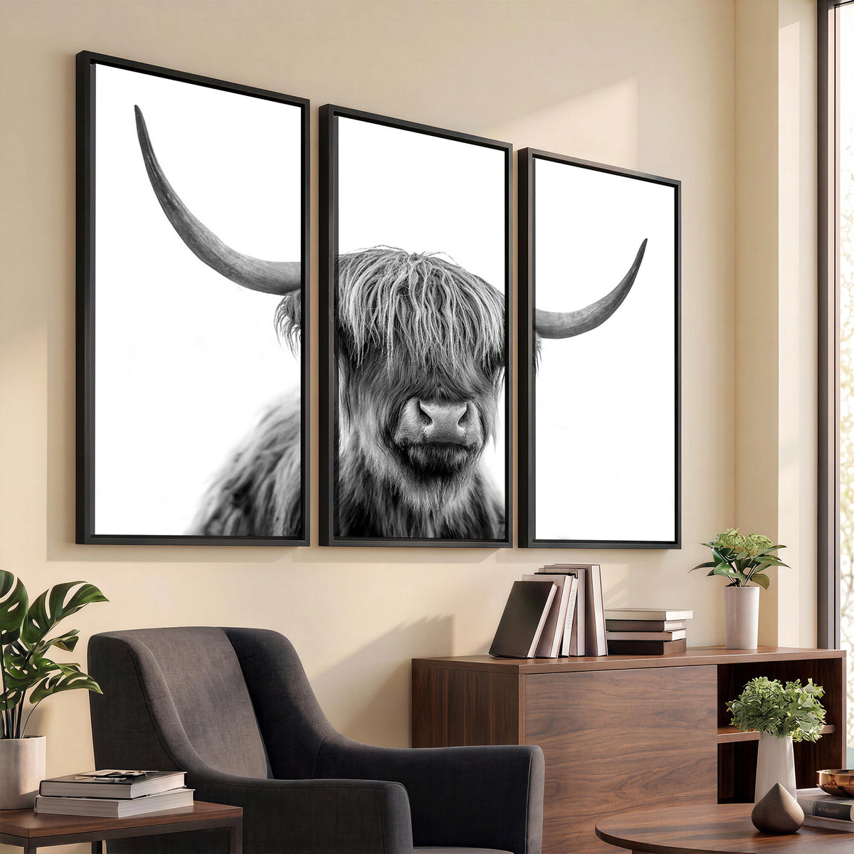 75503-_Poster-30x20 - Scottish Highland Cow Cattle Art Print Wall Art Canvas Print for Farmhouse Decor, Framed Scottish