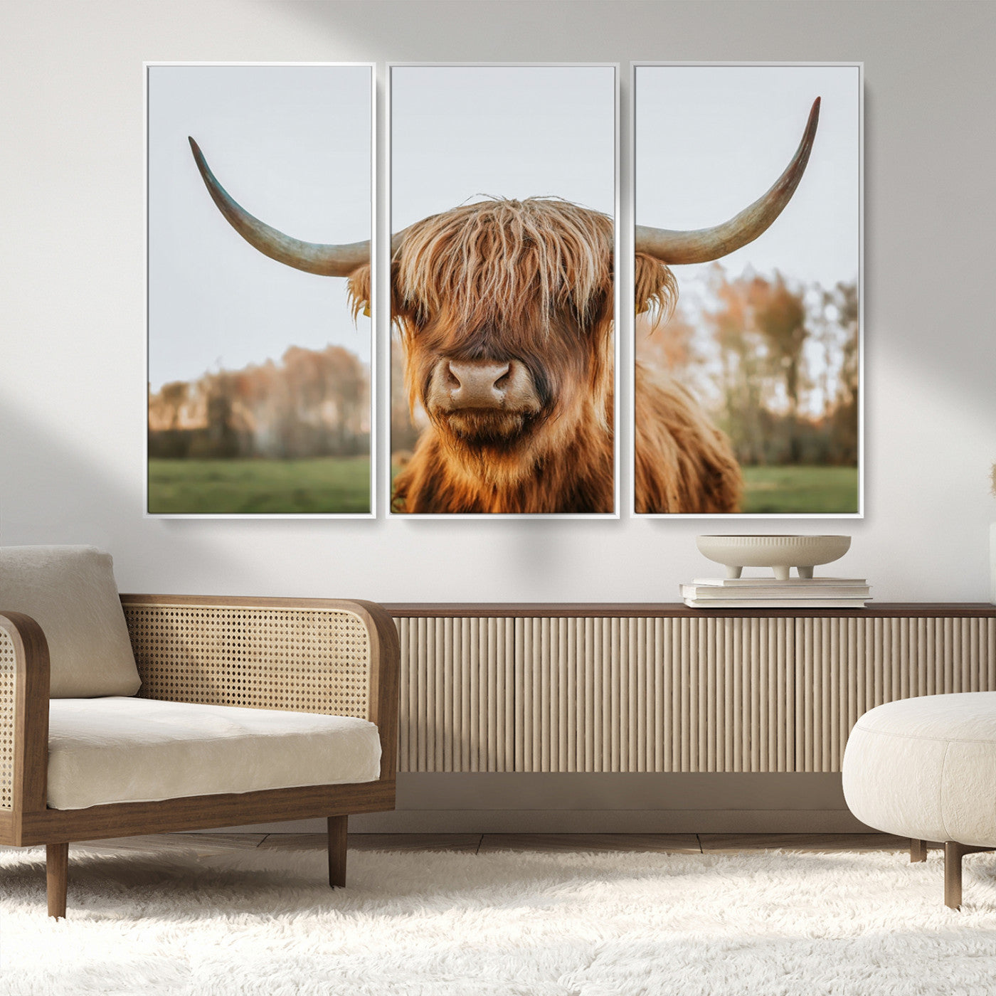 MGV-FC-48X32-3P - Highland Cow Animal Scottish Cattle Art Print Farmhouse Wall Art Canvas Print