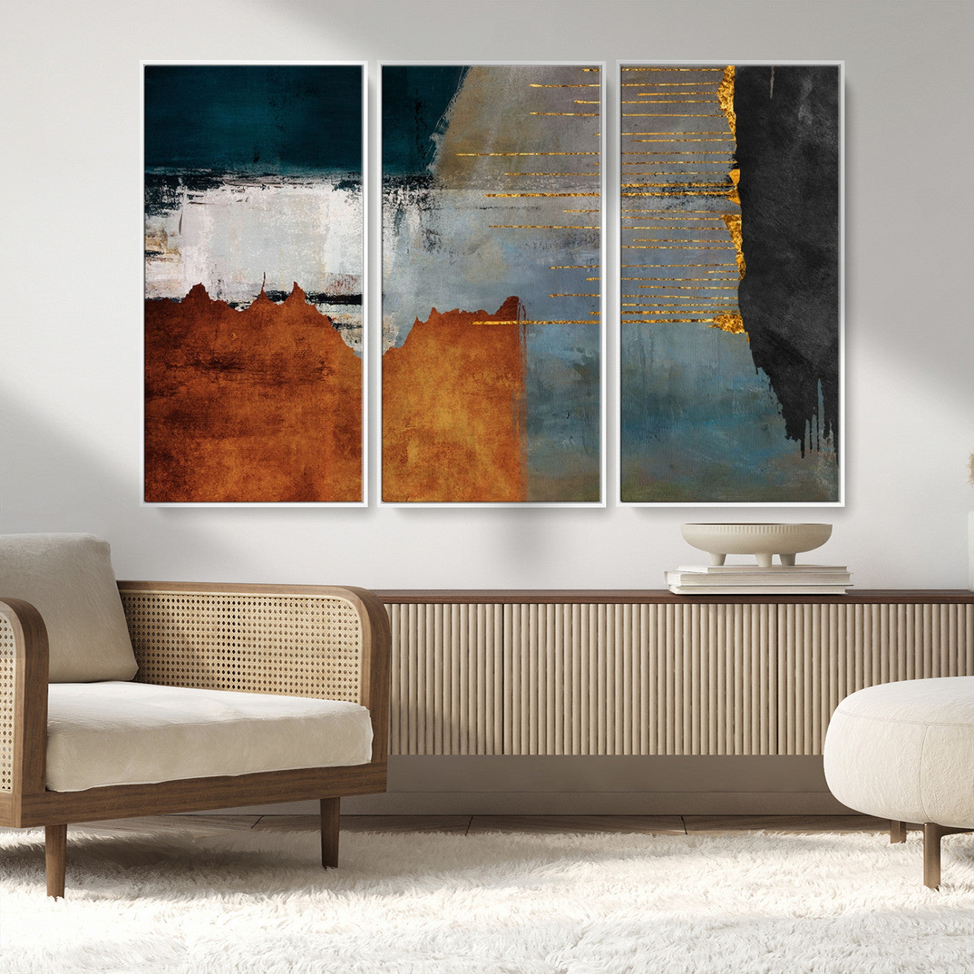 MGV-FC-48X32-3P - Modern Abstract Canvas Art Canvas Print - Framed and Ready to Hang Artwork for Contemporary Living Room or Office Decor