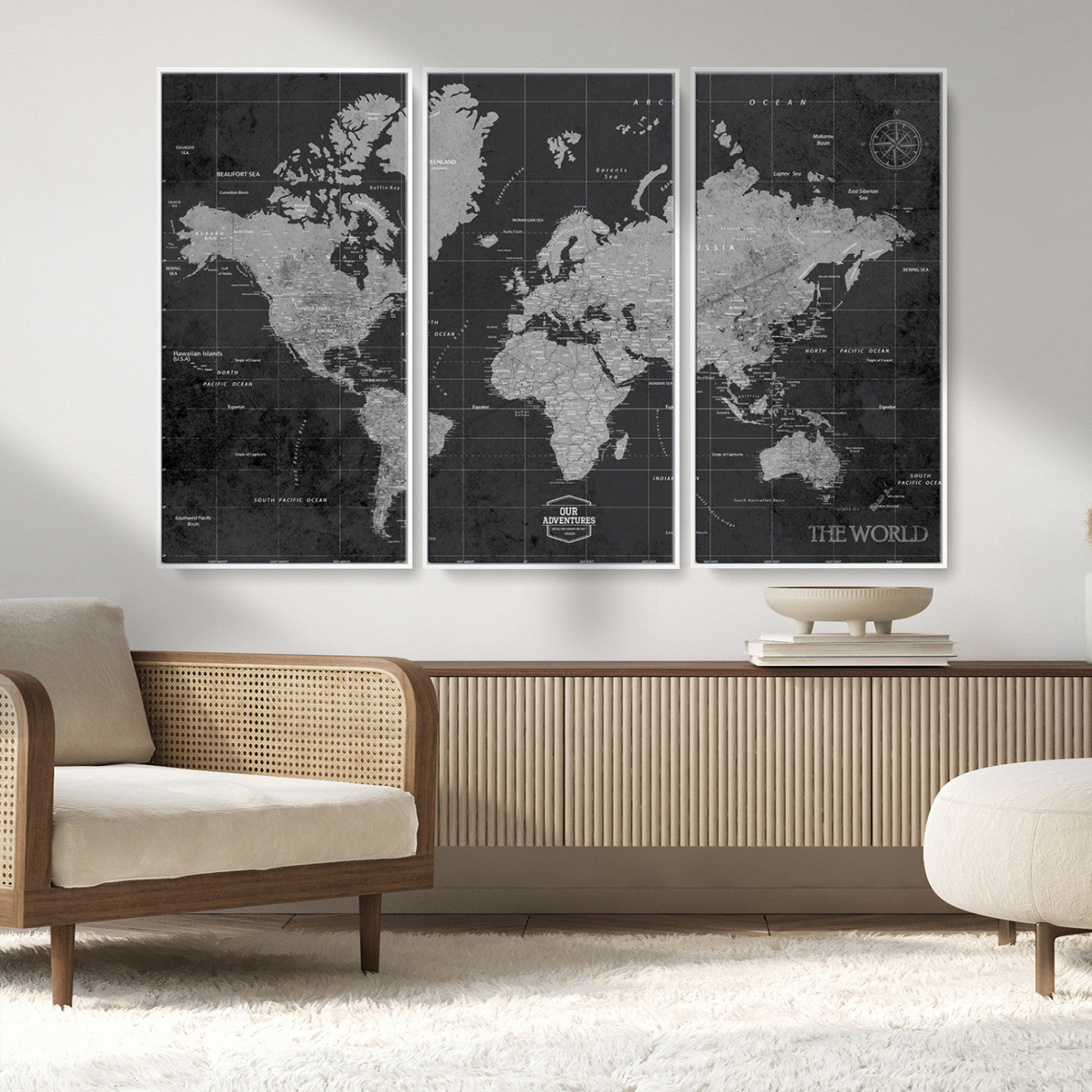 MGV-FC-48X32-3P - Push Pin World Map Canvas Print – Framed Wall Art for Couples to Track Their Travels – Anniversary