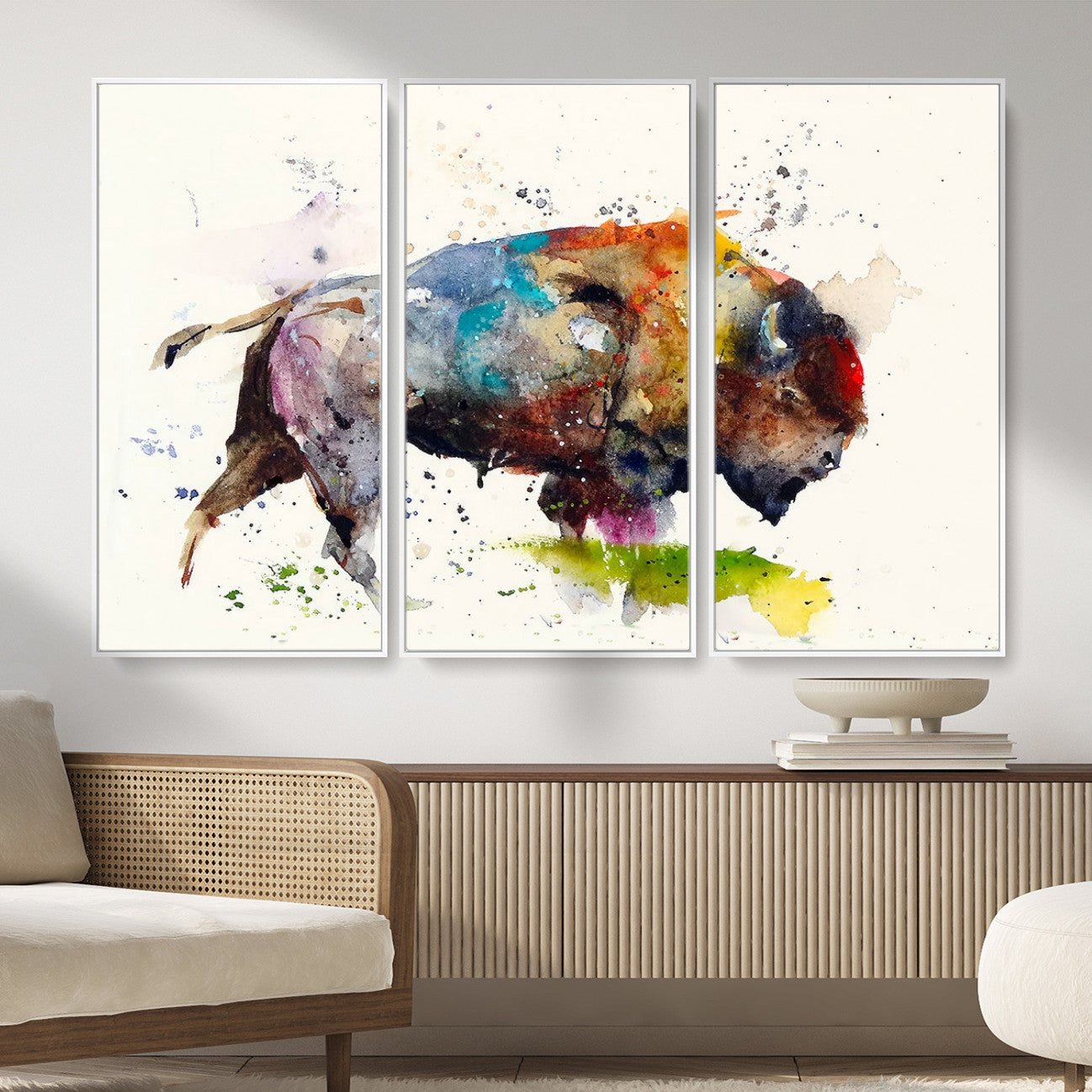 44504-MGV-CV-36X24 - Abstract Buffalo Wall Art, Western Watercolor Bison Canvas Print, Rustic Buffalo Art for Cowboy and