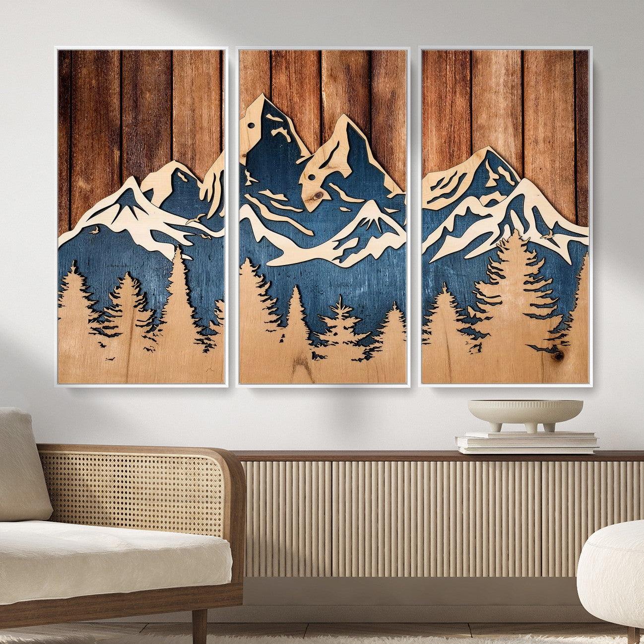 41330-MGV-CV-36X24 - Rustic Wood Style Mountain Wall Art, Nature Forest Canvas Print, Wooden Textured Mountain Artwork Print