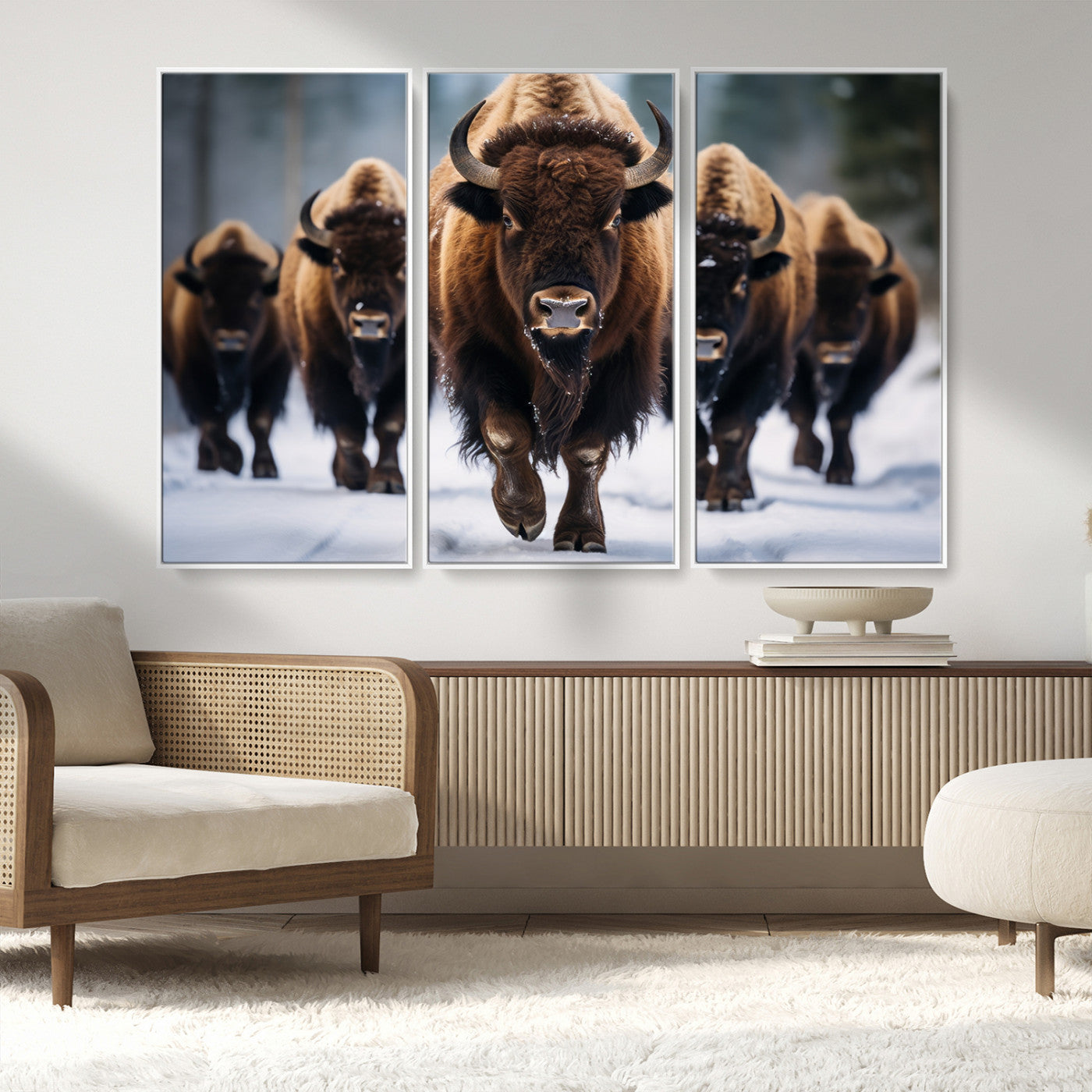 MGV-FC-48X32-3P - Buffalo Wall Art Canvas Print, American Bison Herd Wall Art Canvas Print - Bison Canvas Print