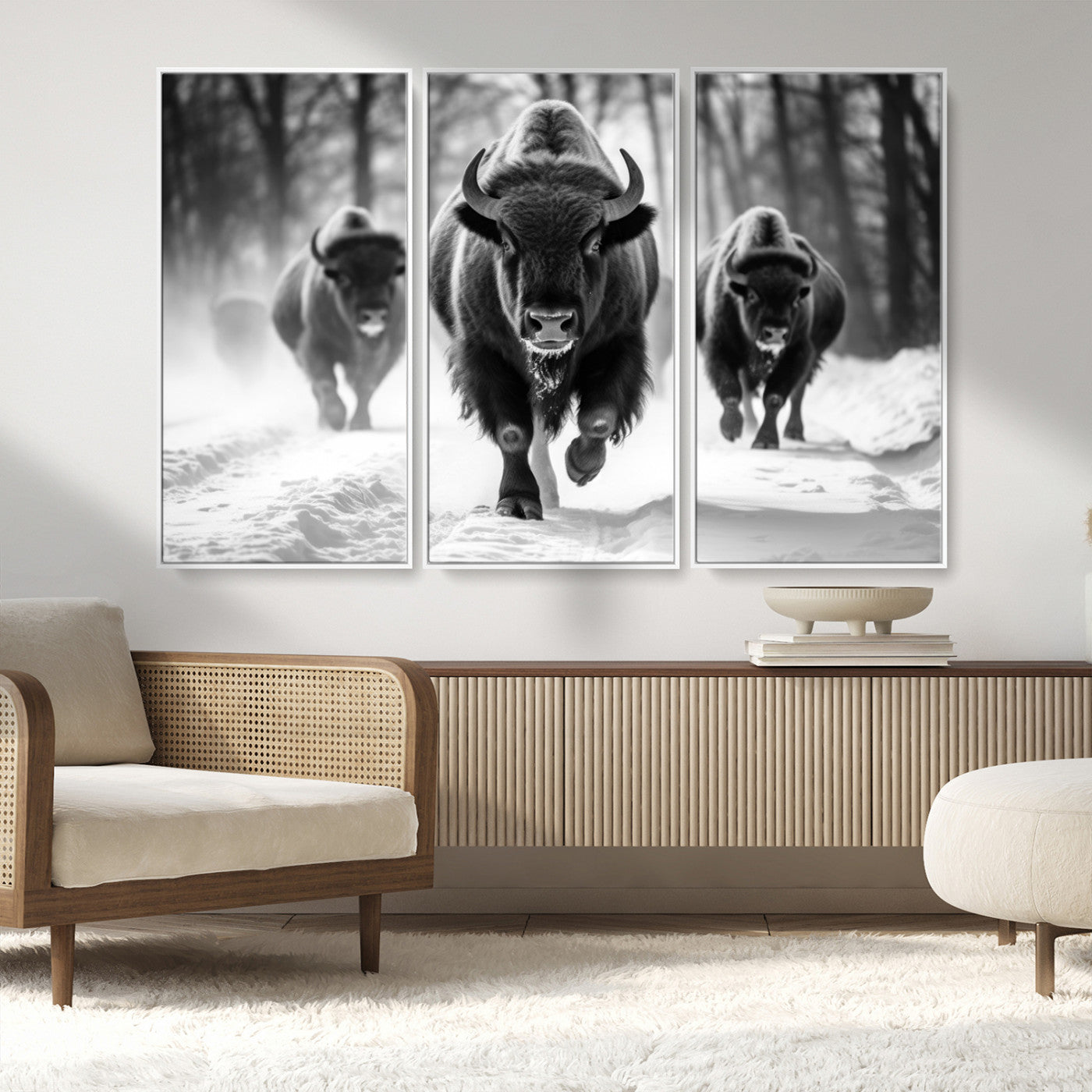 MGV-FC-48X32-3P - Buffalo Wall Art Canvas Print, Bison Family Wall Art Canvas Print