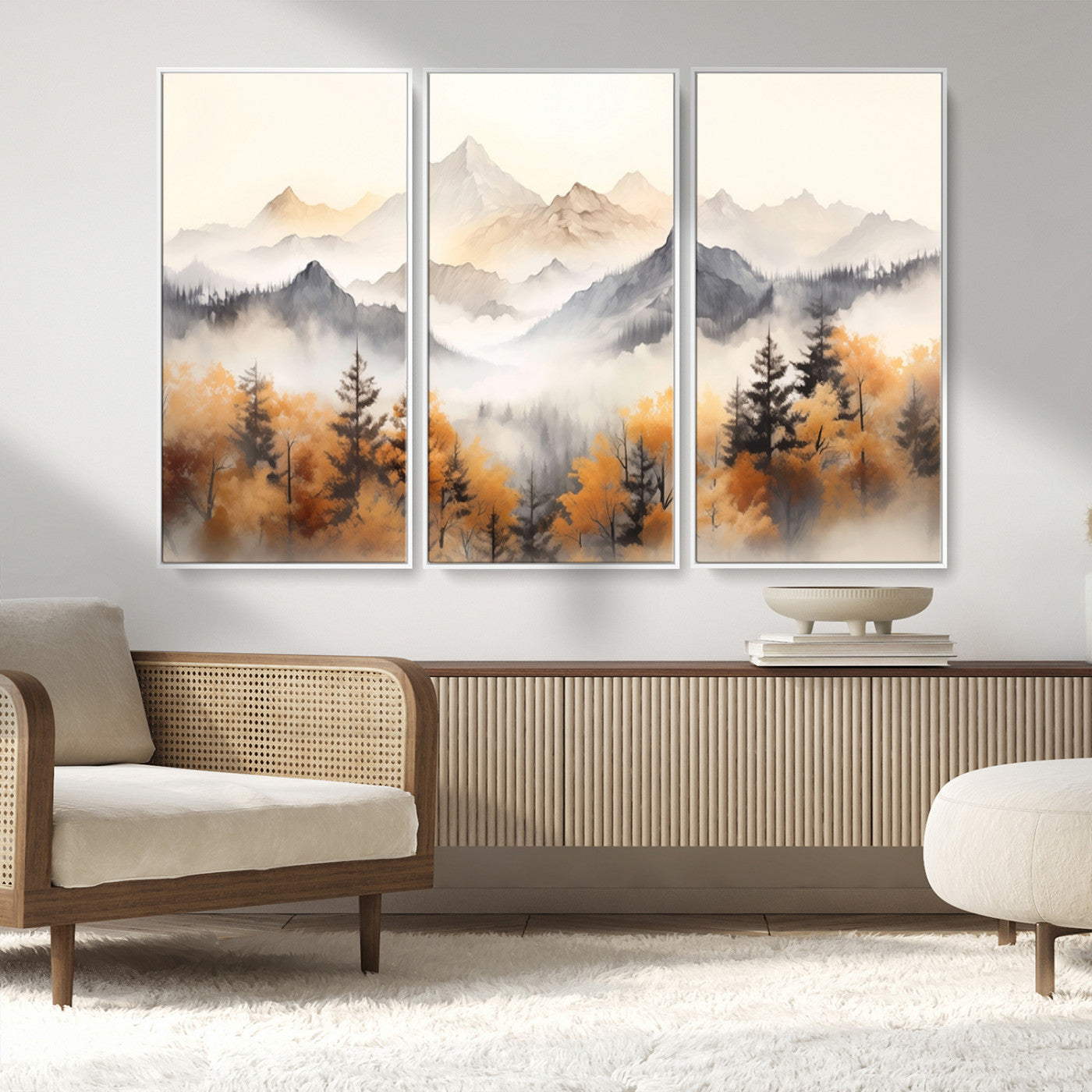 MGV-FC-48X32-3P - Abstract Mountain Wall Art | Misty Mountain Forest and Mountains Canvas Print for Living Room,
