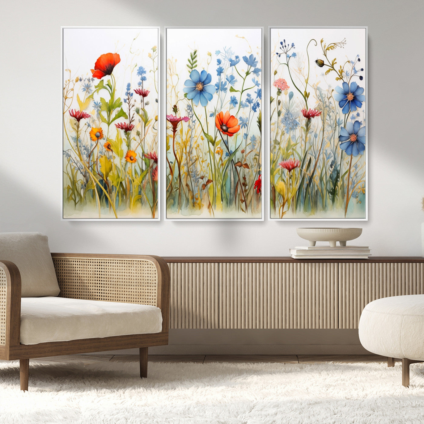 MGV-FC-48X32-3P - Colorful Wildflower Canvas Wall Art - Vibrant Floral Botanical Print, Bright Nature Decor for Living