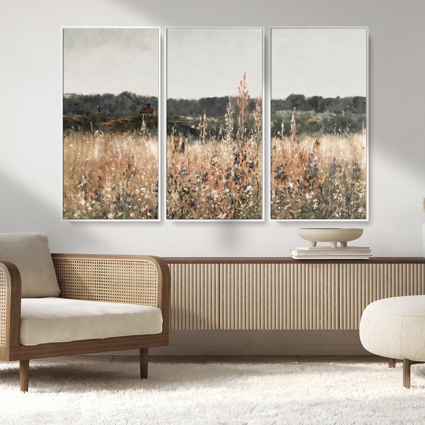 MGV-FC-48X32-3P - Abstract Wildflower Art Field Landscape Oil Painting Print, Country Field Wall Art - Framed Ready to Hang