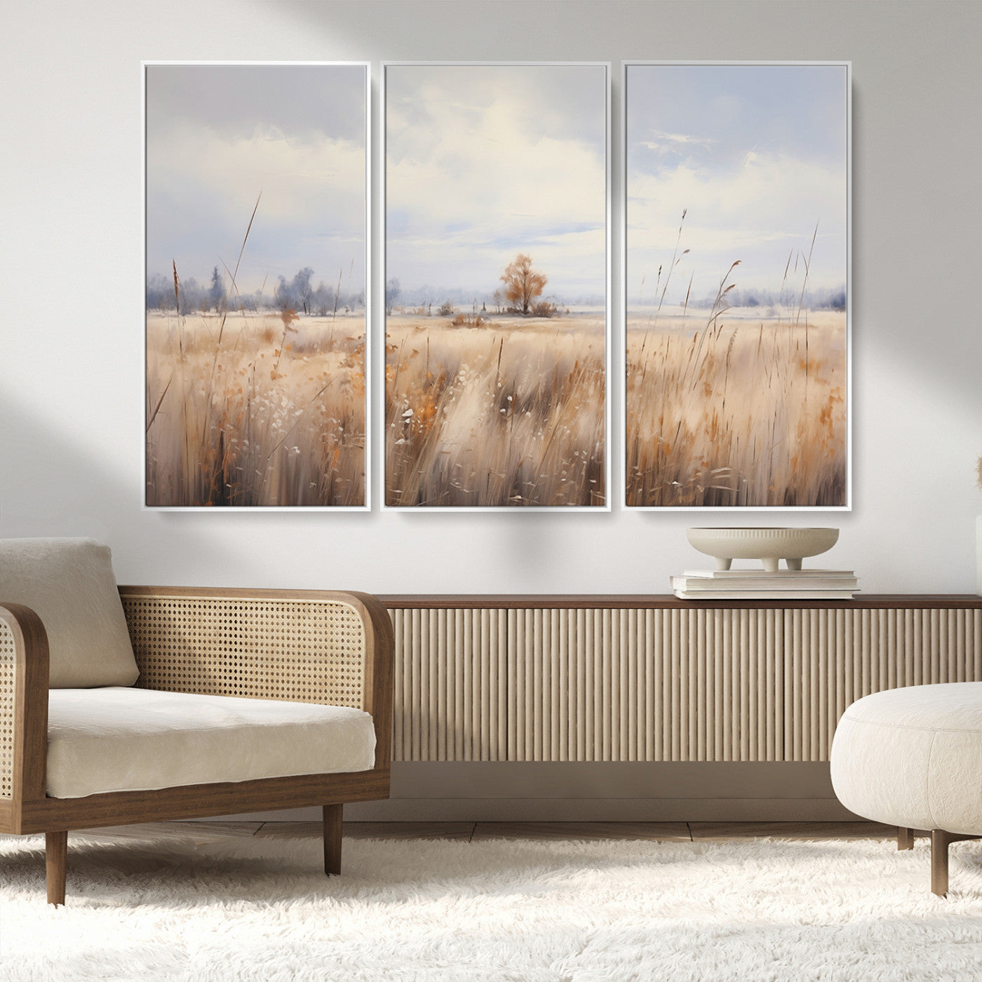 MGV-FC-48X32-3P - Golden Fields Wall Art Print Canvas – Serene Landscape of Nature’s Tranquility in Minimalist for