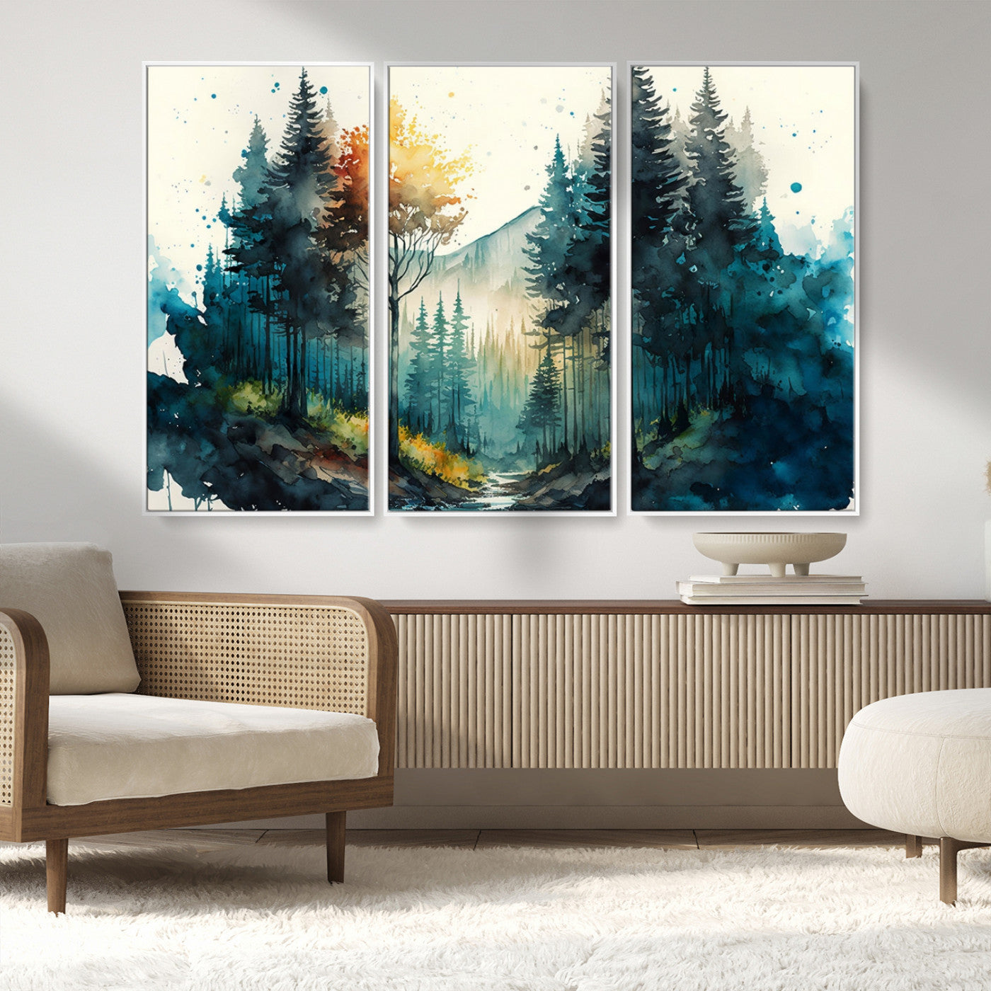 MGV-FC-48X32-3P - Watercolor Trees Forest Abstract Wall Art Canvas Print
