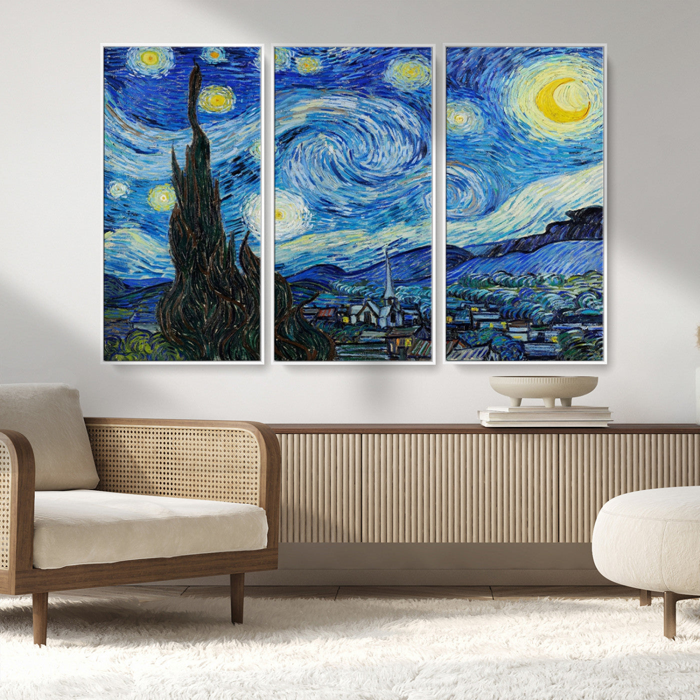 MGV-FC-48X32-3P - Vincent Van Gogh The Starry Night Abstract Wall Art Canvas Print