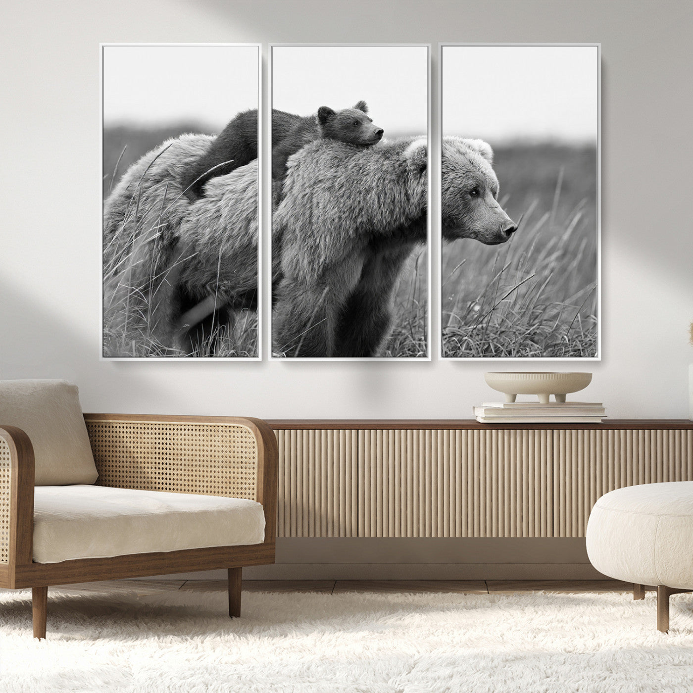 MGV-FC-48X32-3P - Bear and Cub Wall Art Canvas | 399 Bear Cub Wildlife-Inspired Animal Art for Living Room or Office | Grizzly Bear Print of Photography