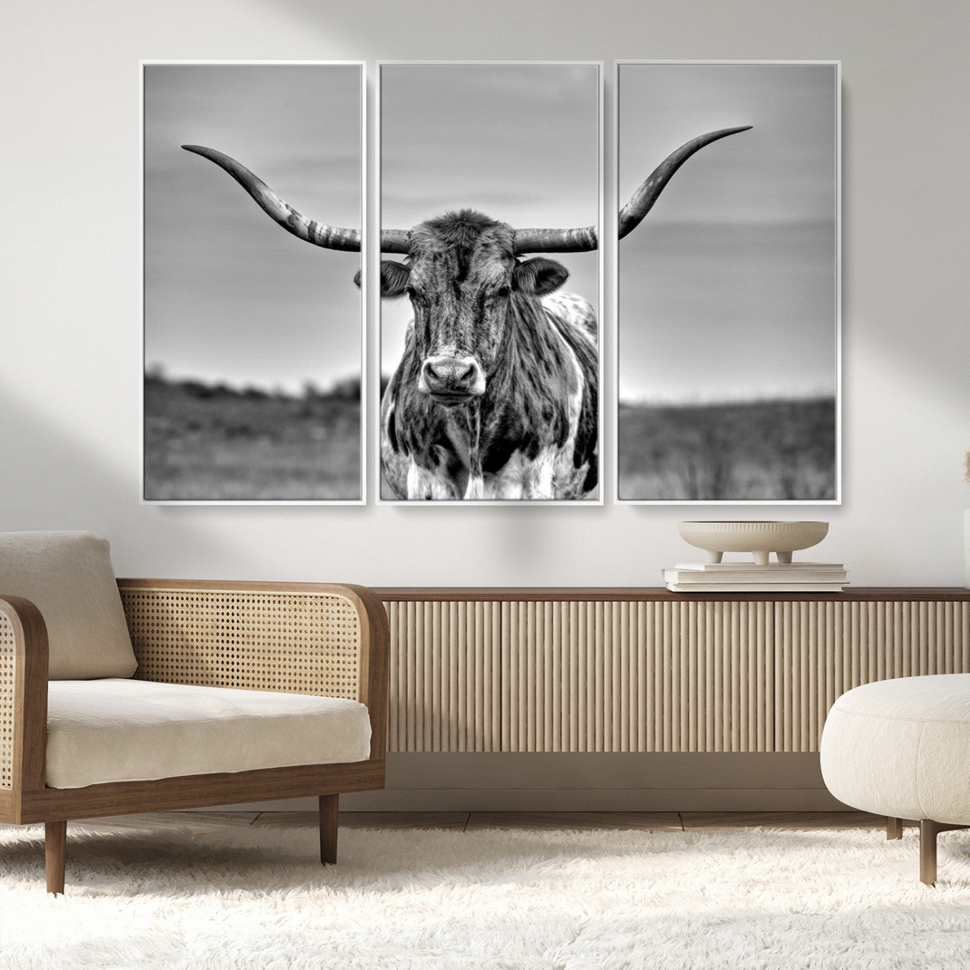 MGV-FC-48X32-3P - Texas Longhorn Cpw Wall Art, Texas Longhorn Canvas, Cattle Canvas Print