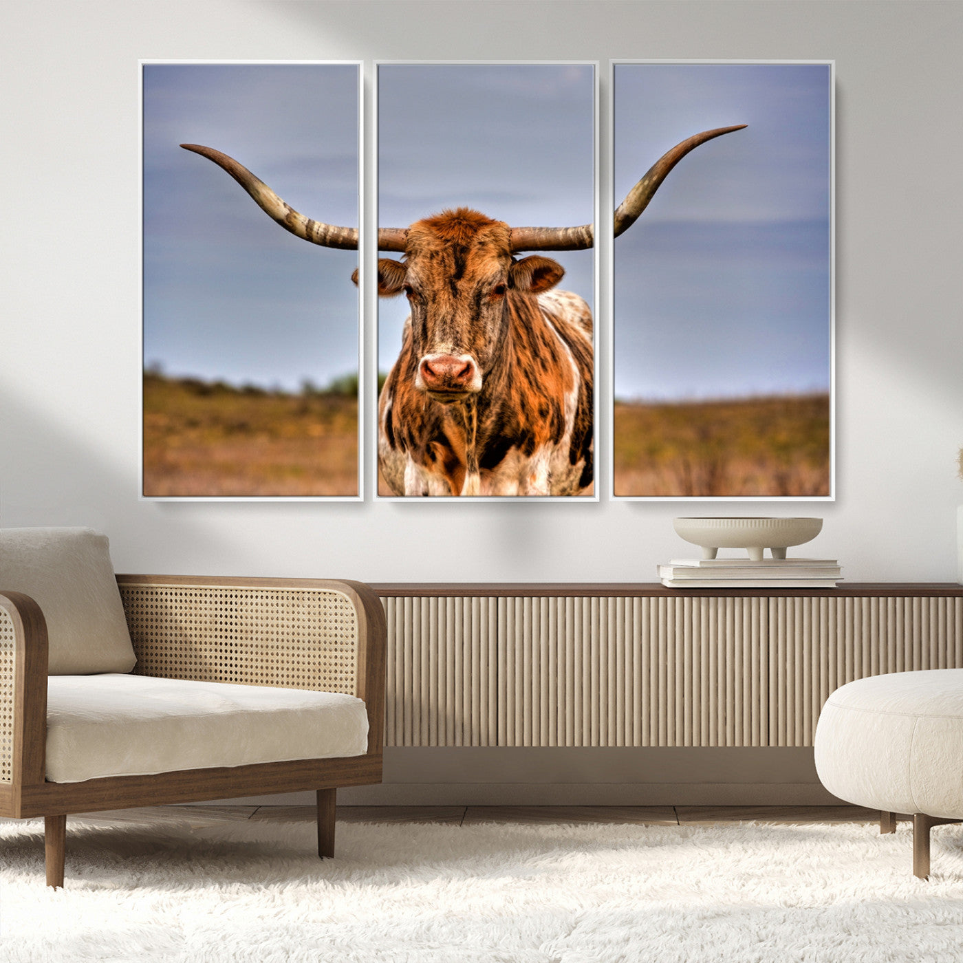 -Texas Longhorn Wall Art Print, Framed Longhorn Cow Wall Art